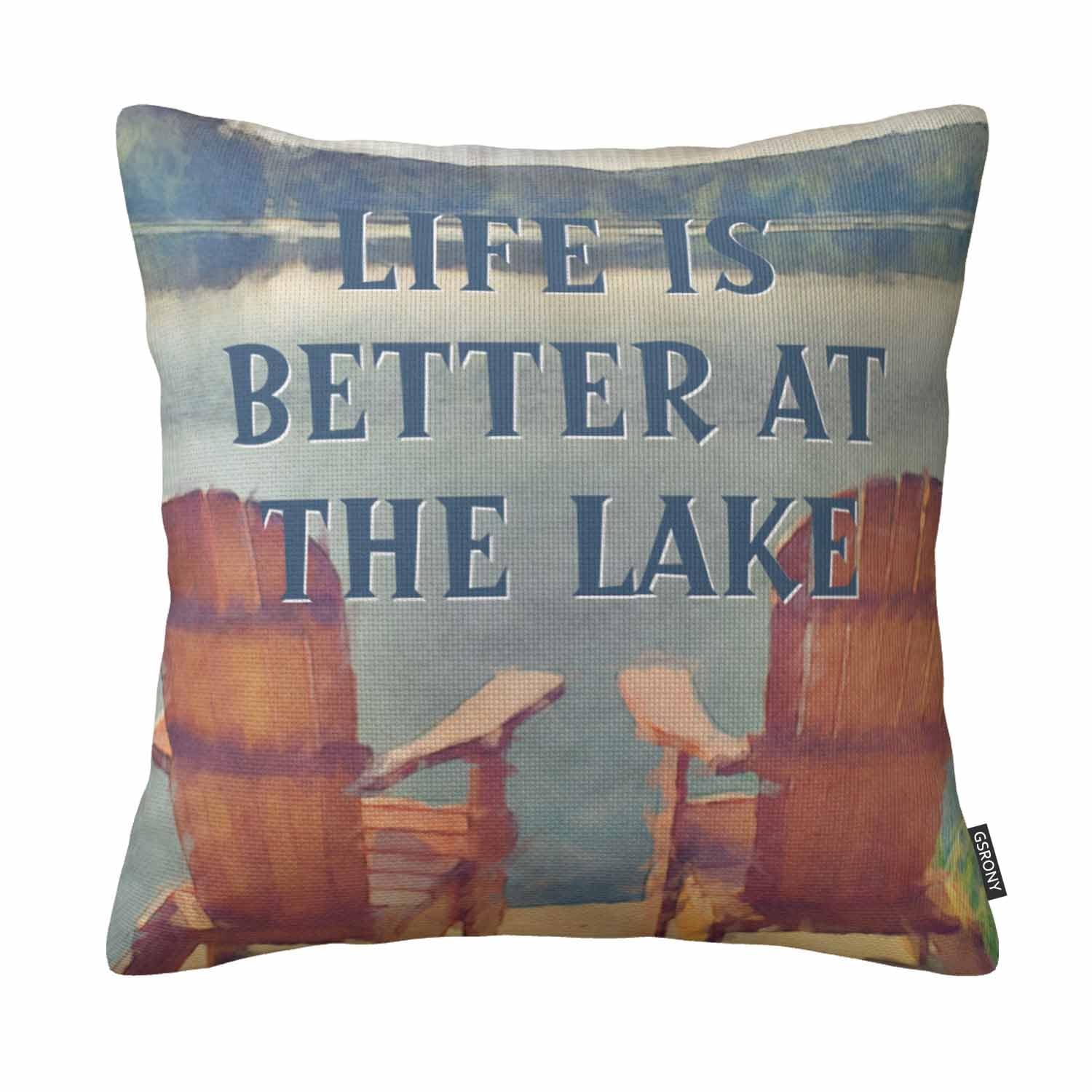 GSRONY Lake Lover Throw Pillow Covers Life is Better at 18x18 Inches-image-6c915171-fb28-4b20-bca7-09299339c843-57983