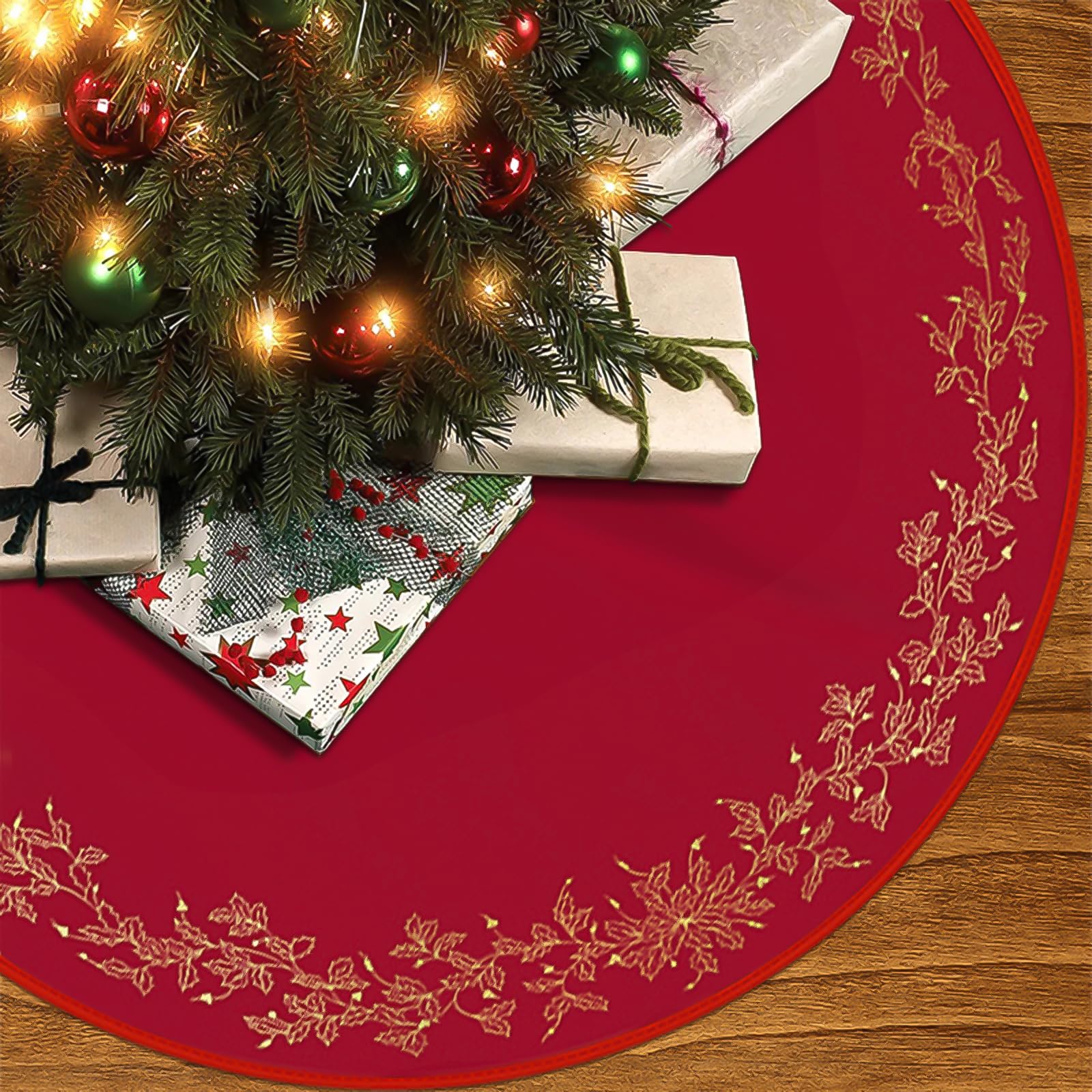 Large 120cm Red Christmas Tree Skirt with Santa and Reindeer for Festive Indoor Outdoor Decor-image-e8febe9f-216f-4291-a48f-4ad8e6e6c575-66219