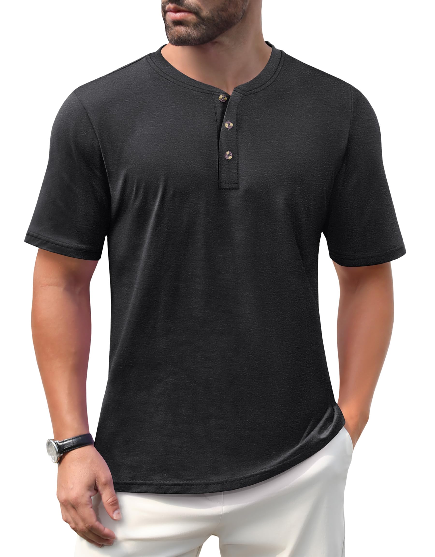 Men's Henley Cotton T-Shirt - Black XL-image-6e794827-2c51-4da2-8e0a-a1f9703cc0aa-102076