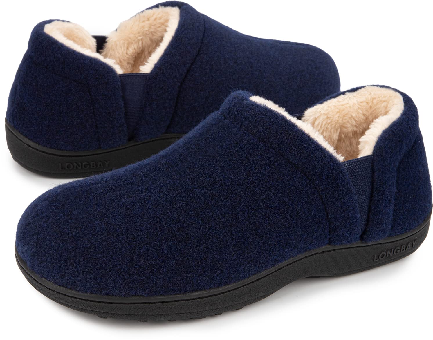 Men's Memory Foam Slippers, Warm Faux Fur Lined, Anti-Slip, Indoor/Outdoor, Navy Blue, Size 12/13 UK-image-8583b3bf-5af3-43c2-b366-5cea7202cbb0-65579