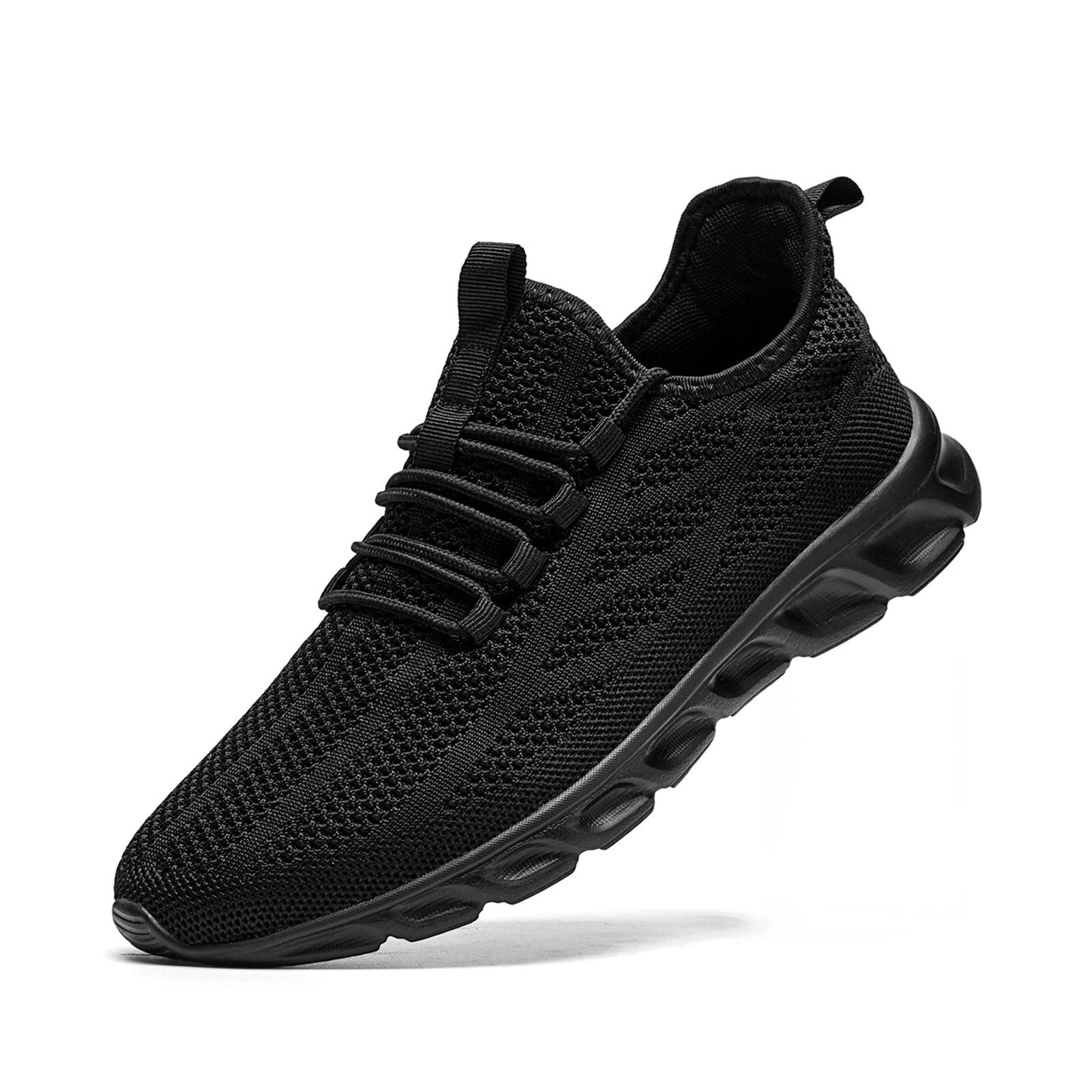 Men's Lightweight Walking Trainers - Breathable Mesh, EVA Soles, Comfortable Sneakers - Black, Size 11 UK