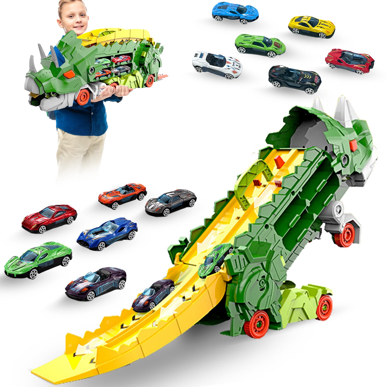 Dinosaur Transport Truck Playset with 12 Die-Cast Cars & Foldable Slide for Kids Age 3+-image-d89486d3-05bc-4704-8186-06b3632891b7-78856
