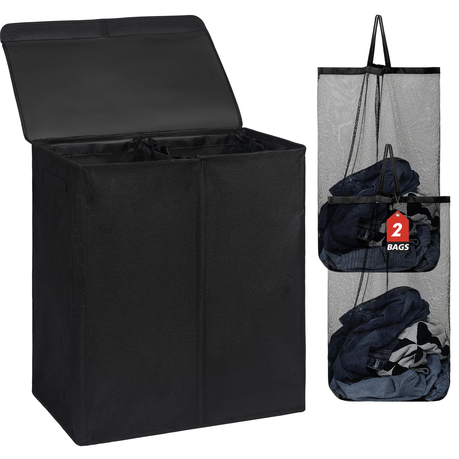 150L Double Laundry Basket - Black-image-485ab82a-bf50-40ec-b3cd-50cc9b2ffa63-2347