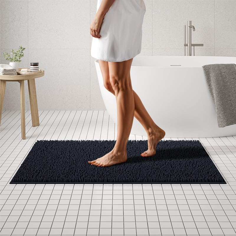 MAYSHINE Plush Shaggy Chenille Bath Mat | Soft, Extra 47"x27" Black-image-6be05088-c777-46f4-b45d-0a988fbaa9f5-35288