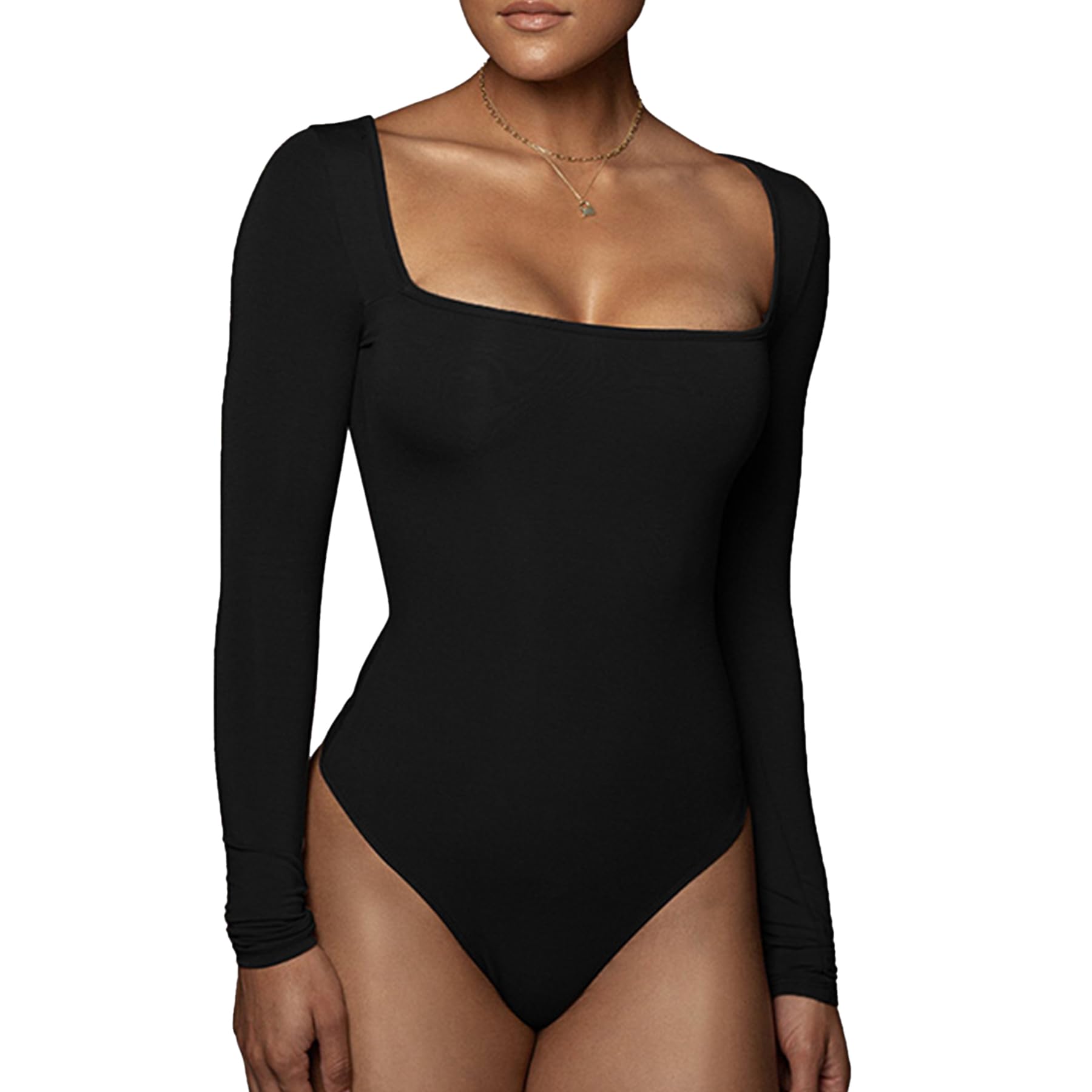 Women's Long Sleeve Square Neck Bodysuit - Elegant Slim Fit Thong Leotard - Comfortable & Stylish-image-6efea52e-708c-4014-95d8-554931179b31-66906