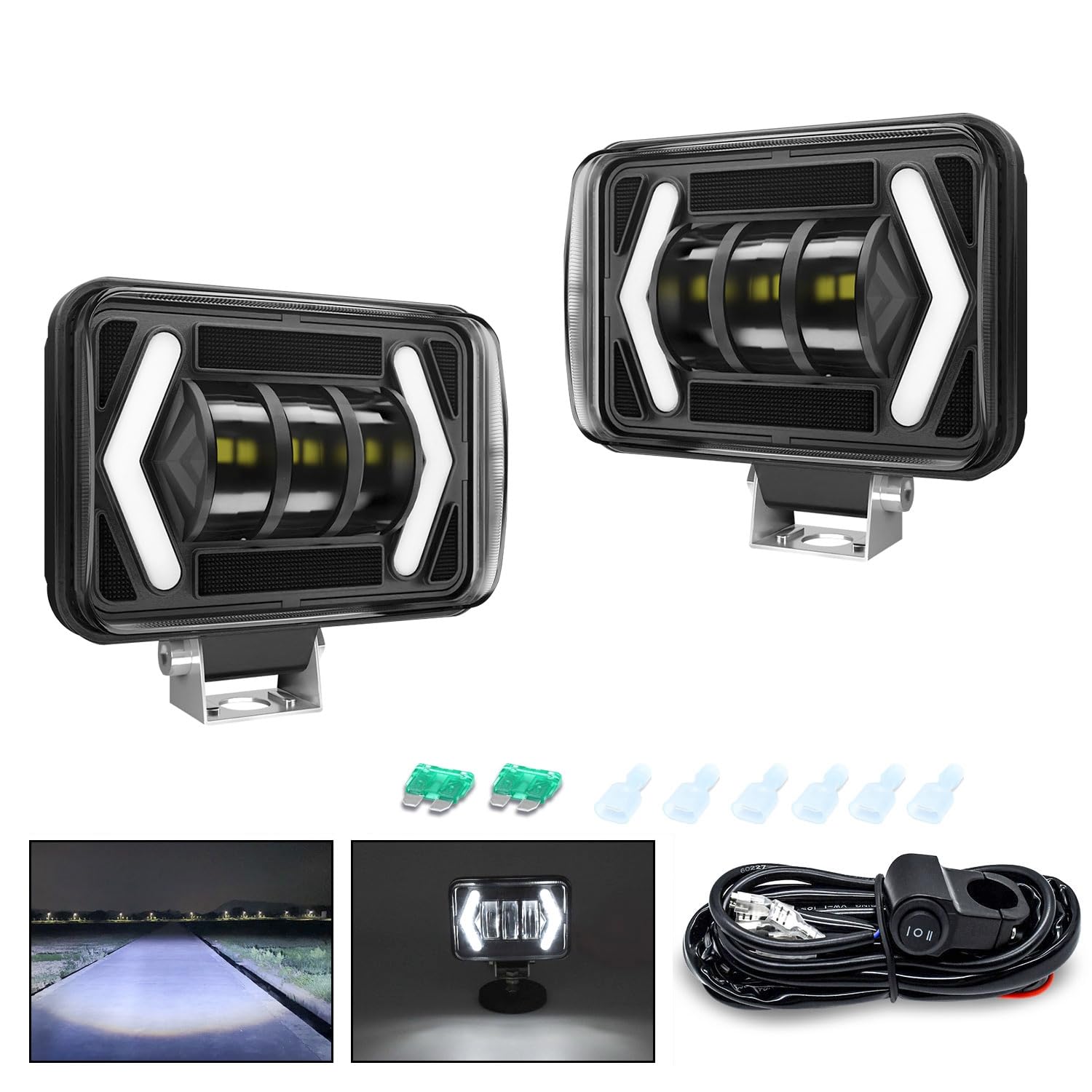 Motorcycle LED Front Lights 80W - Black Pair