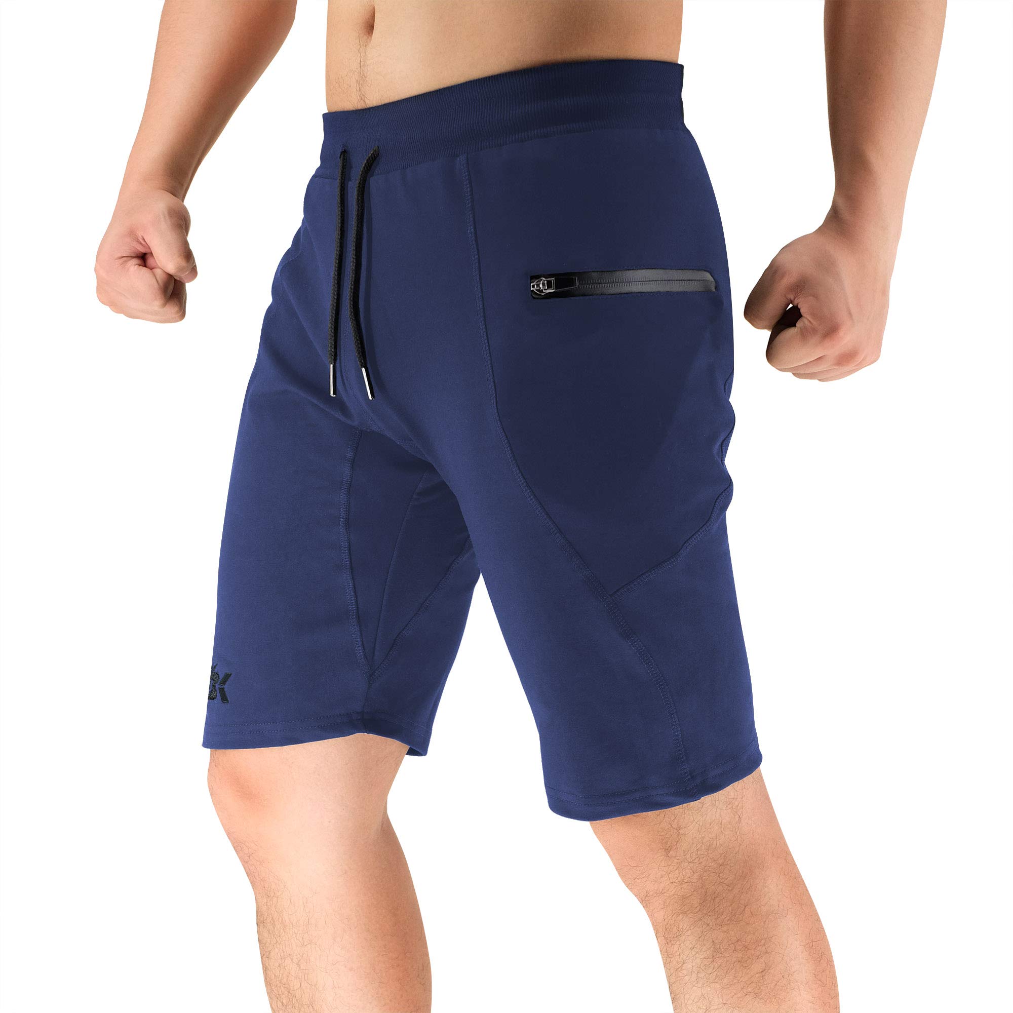 Men's Gym Workout Shorts with Zip Pockets - Navy XXL