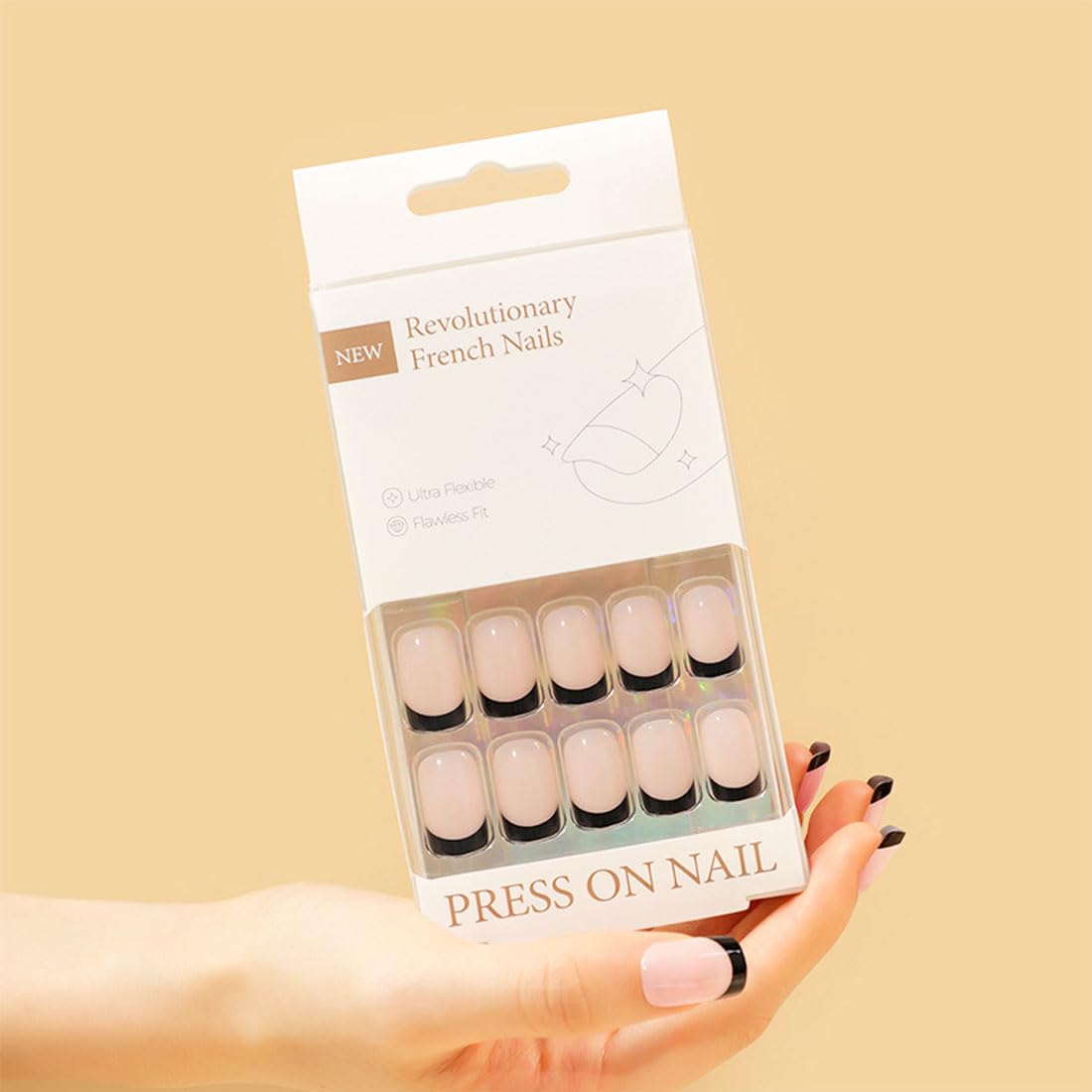 PCS French Tips Press on Nails Glossy False Nails Nude 30 Black Medium-image-faf4d7b4-e095-4d31-b59b-e8a5460120a2-58127