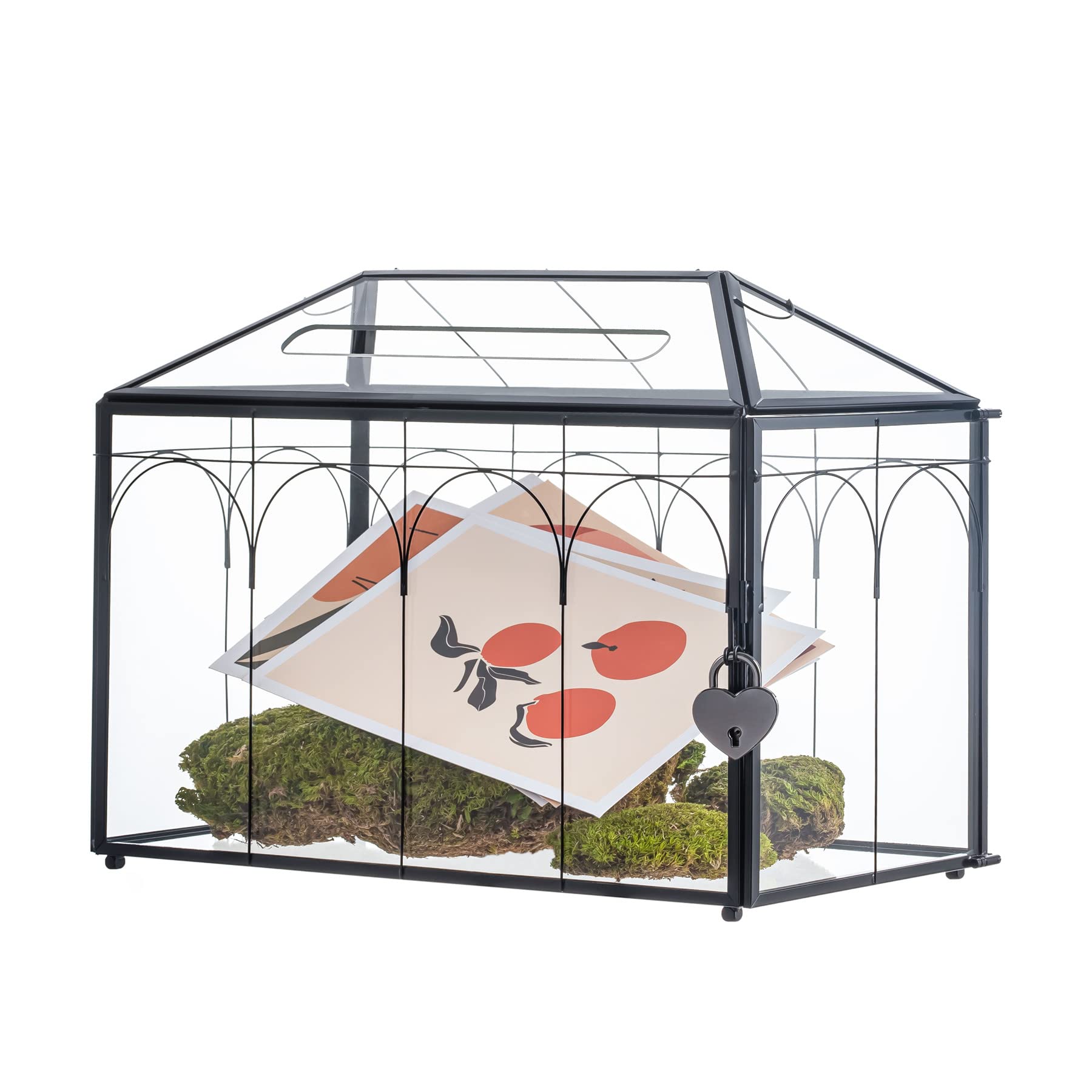 Glass Card Box with Lock - Black 12.6x5.9x9 Inches-image-a82b9958-a51f-4df4-bbca-986776511242-115097