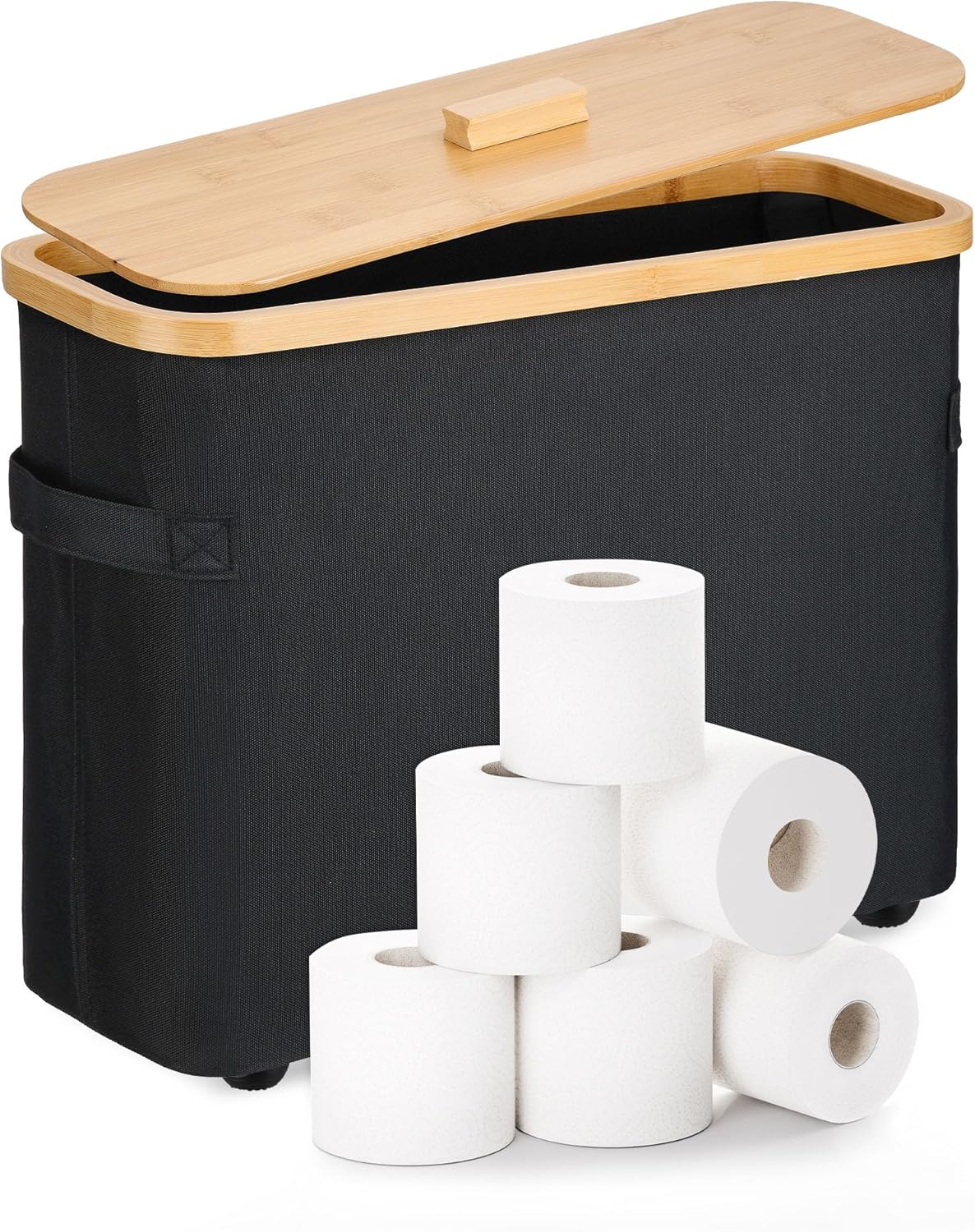 Toilet Roll Storage Basket - Black with Wooden Lid-image-6c976c92-9828-423e-a03d-3bc8bc06743e-88873