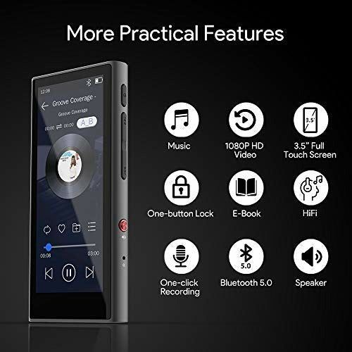 Bluetooth MP3 Player, AKAMATE 3.5'' Touchscreen MP3 Music Players 8GB, 1080P HD Video, One Click Recording, Built-in Speaker, HiFi Lossless Sound, E-Book, Support up to 128GB