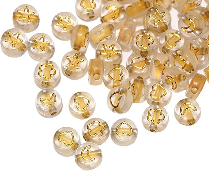 200pcs Gold Acrylic Flat Round Beads with Heart Moon Star Flower Patterns for Jewellery Making-image-e8933556-f643-4397-adfa-28ef89a58594-66572