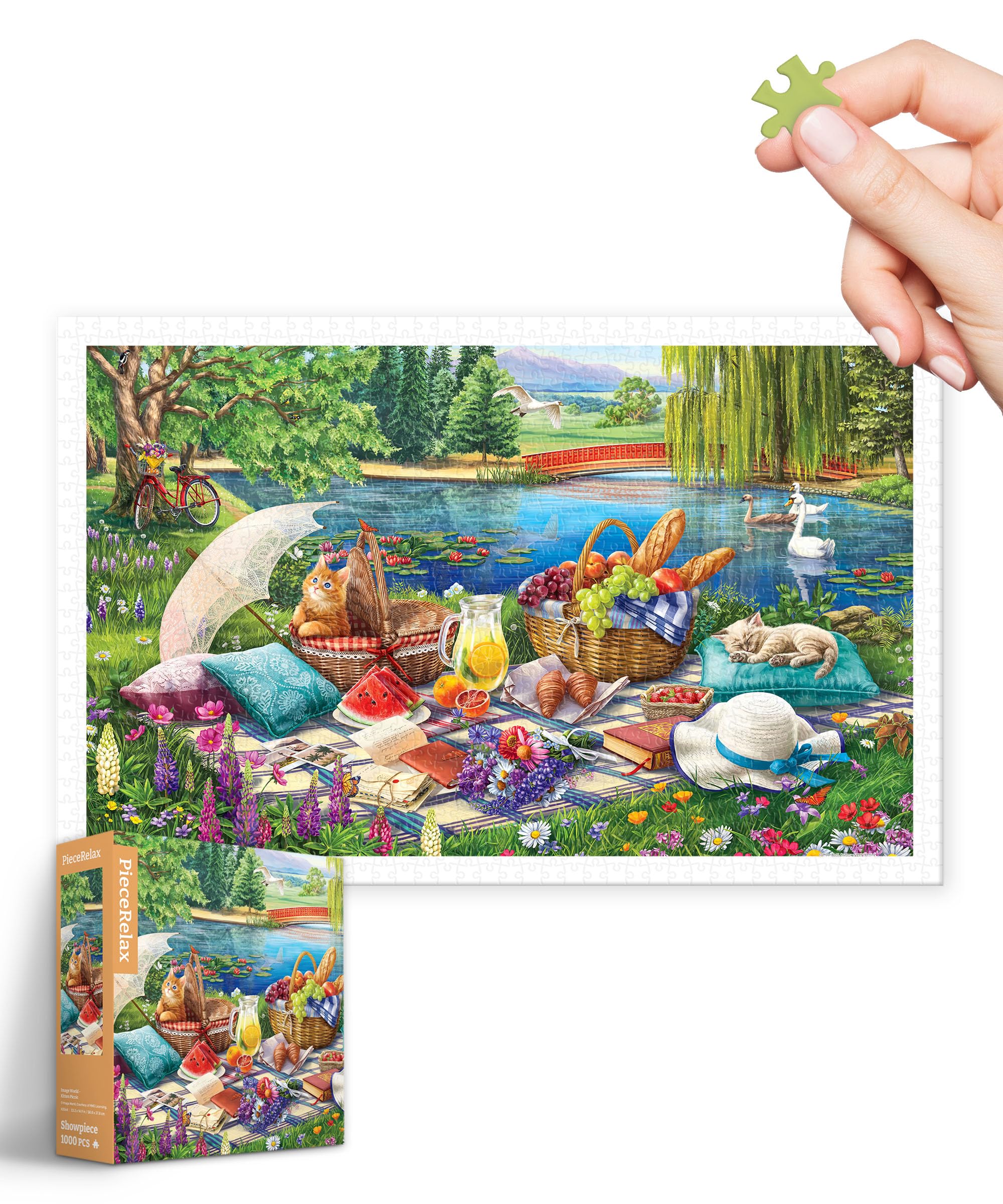 Plastic Jigsaw Puzzle 1000 Pieces - Kitten Picnic H3564-image-55ee07c7-9b31-4216-bd6c-d636f5baaf11-113657
