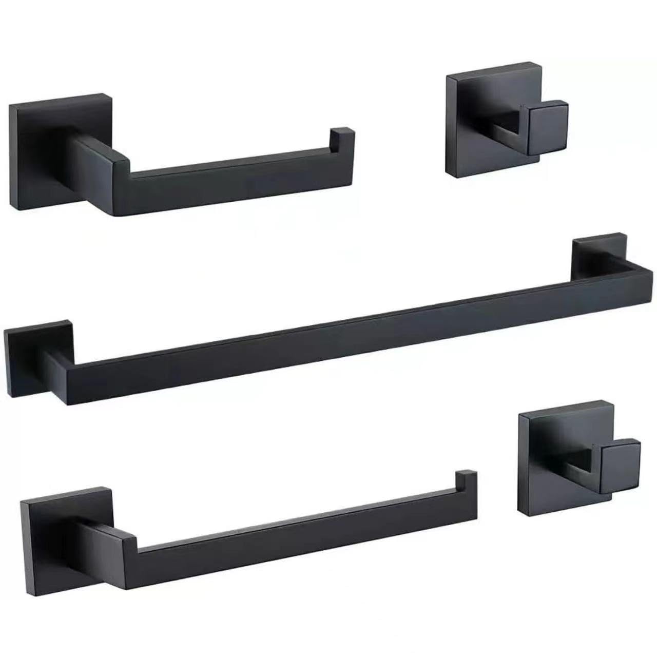 Bathroom Accessories Set Wall Mounted - Black 5 Pieces