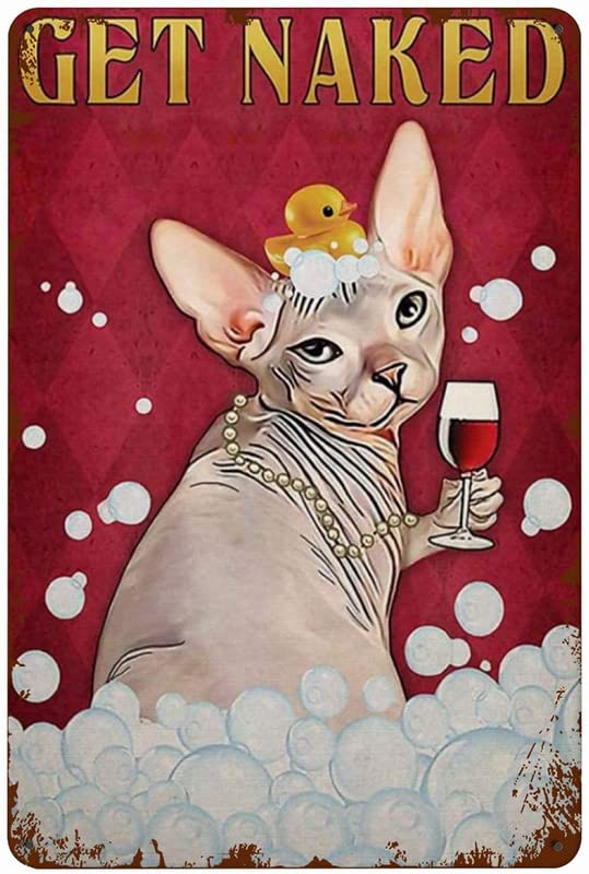 Retro Metal Tin Sign Sphynx Cat & Wine Lovers Wall Art - Perfect Bathroom Decor 12"x8"-image-7f6114f1-838c-4a98-992e-a3b81ad80855-65588
