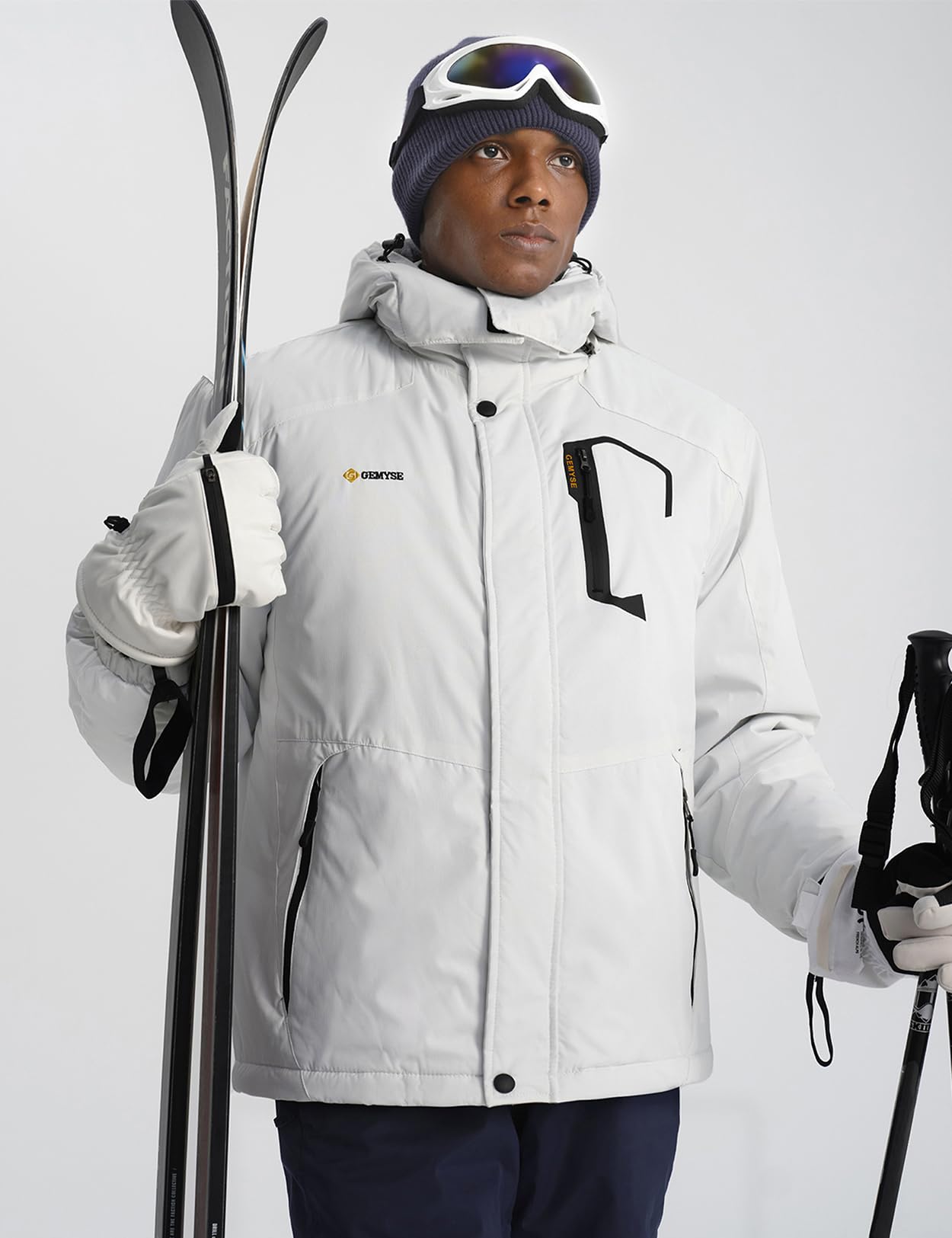 GEMYSE Waterdicht ski-jack voor heren, winddicht fleece, outdoor winterjas met capuchon, IJzer Grijs 01, L