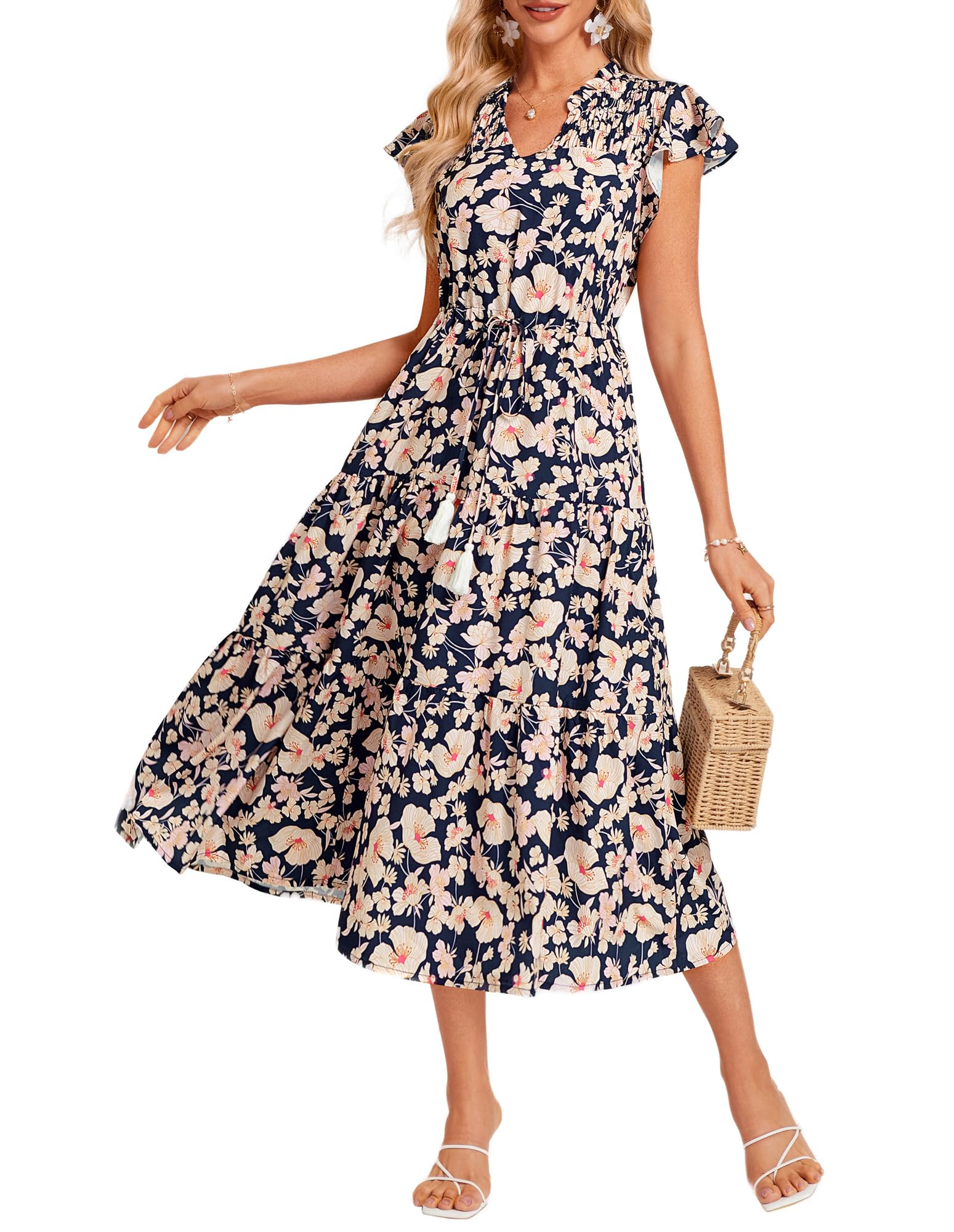 Women's Floral Midi Dress - Navy Blue & Apricot S-image-7ee48b3d-db26-4b5e-9158-fc2e8783466c-122420