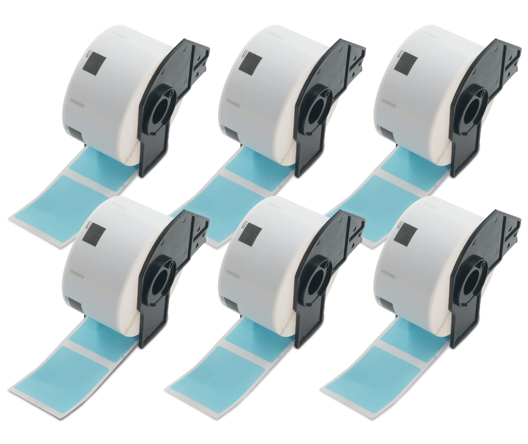 Coloured Labels Brother QL Printers - 6 Rolls, Black on Blue