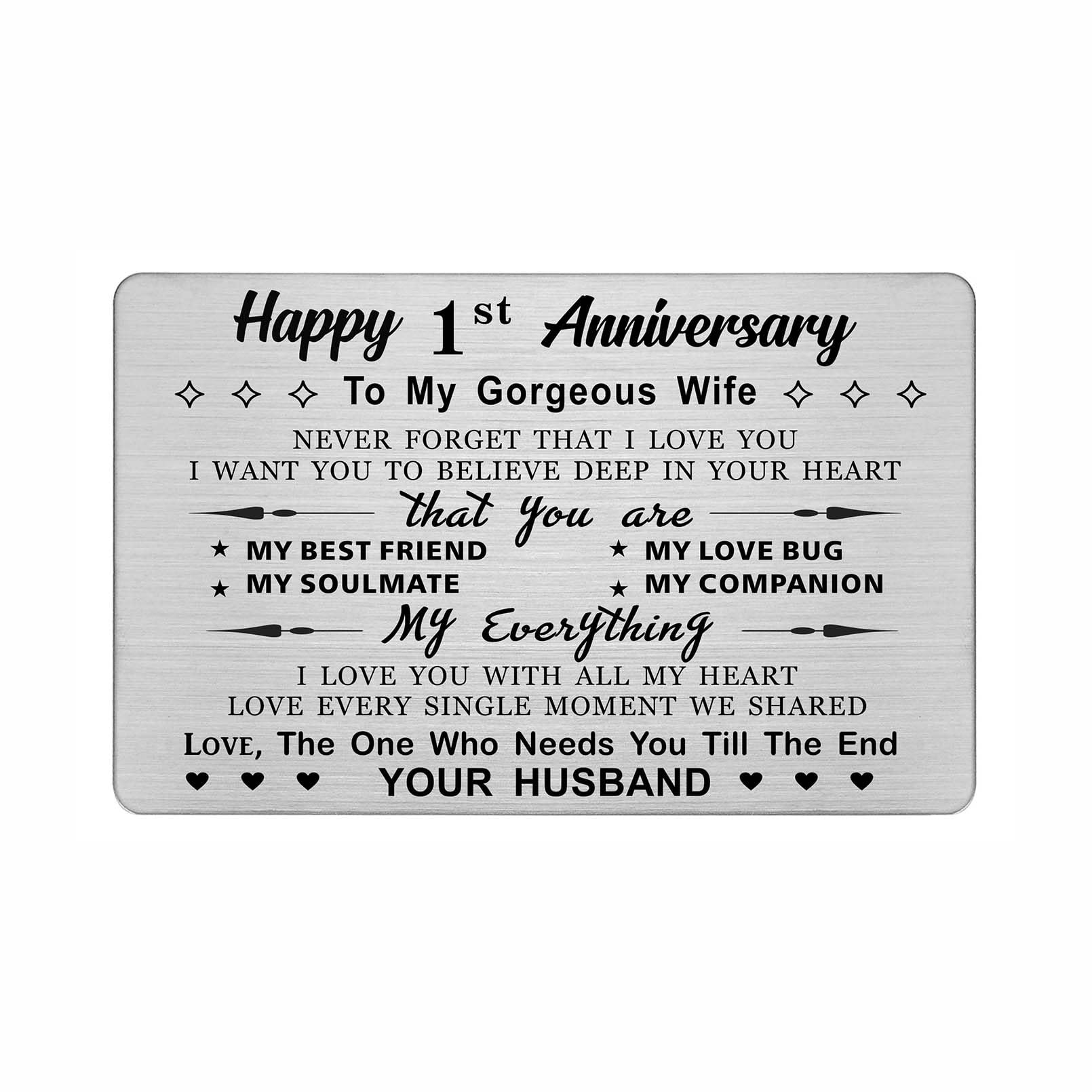 1st Wedding Anniversary Card for Wife – Steel Keepsake with Love Message – Ideal Gift for Her