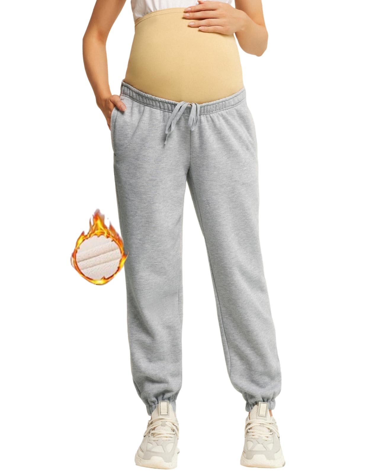 Maternity Trousers Sweatpants Fleece Lined Comfy Joggers with Pockets - Light Grey, Ideal for Pregnancy-image-e7934bf9-c3de-438b-b755-b3e683e0c4d0-66356