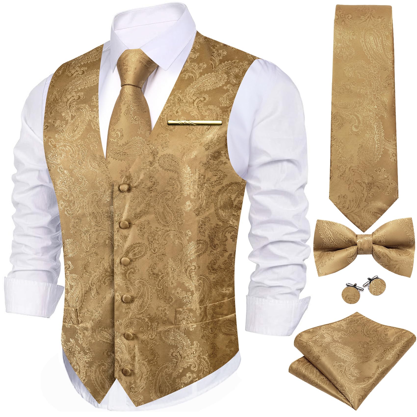 Men's 6-Piece Waistcoat Set Silk Paisley - Light Gold XXL-image-81a4dc5d-3b09-4b03-9ee0-d0dbb766403f-101741
