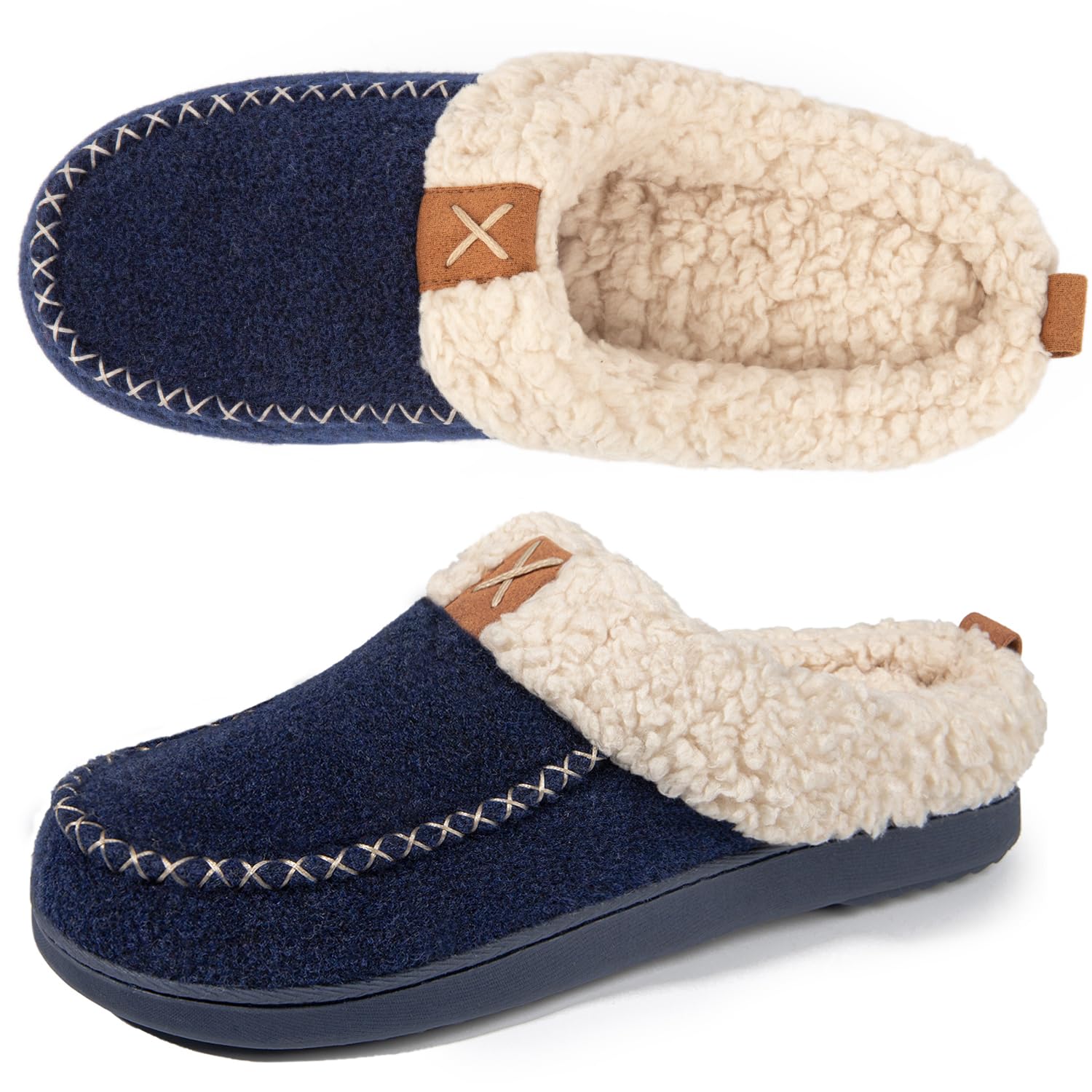 LongBay Women's Wool Slippers, Sherpa Memory Foam Faux (3-4 Blue)-image-6ecbf2aa-6a0e-47b0-9e09-2dd8e76ed711-53351