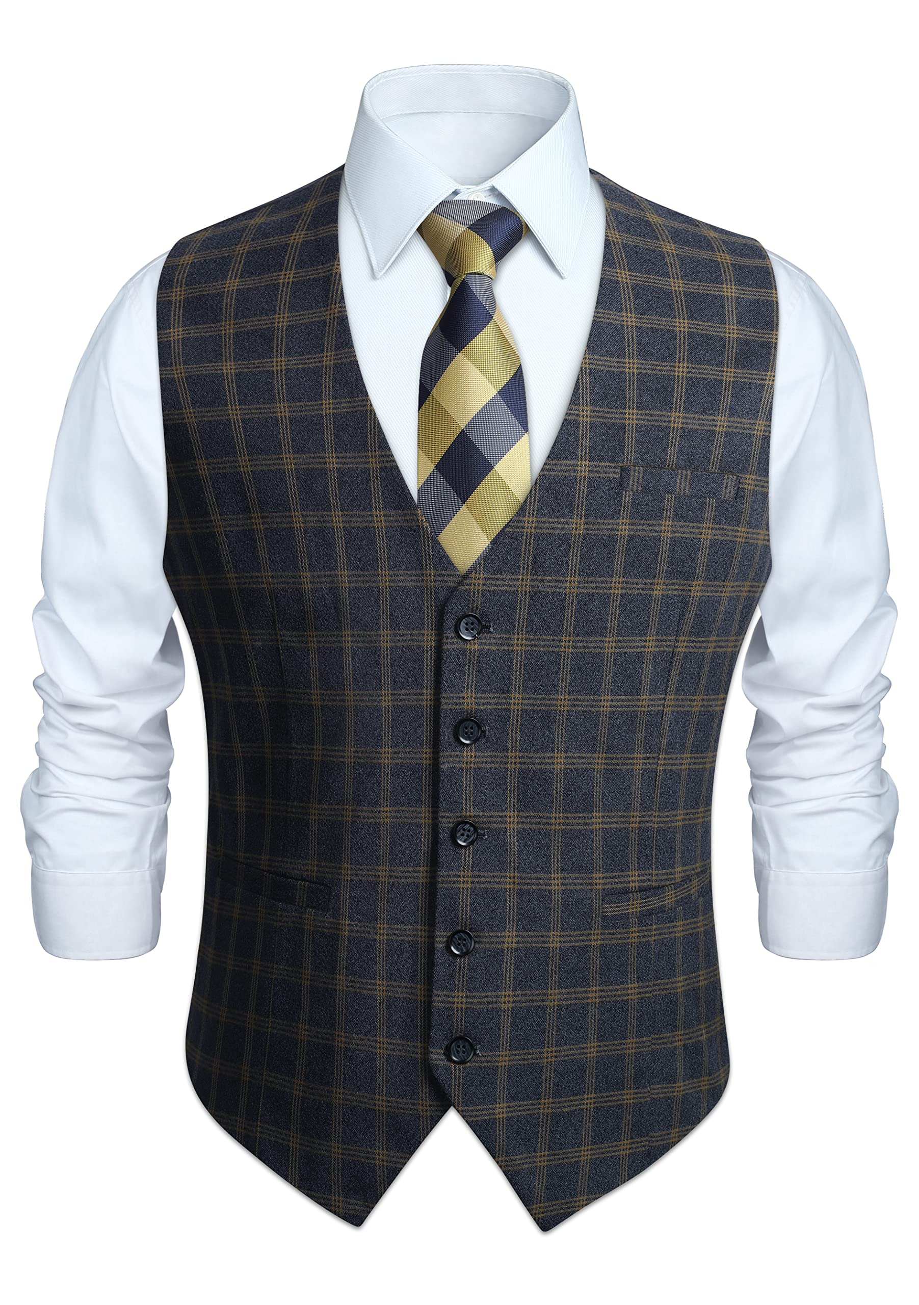 Men's Formal Plaid Waistcoat - Grey XL-image-9e7a7014-fb7d-4bf3-8156-b3c96d894c68-104199