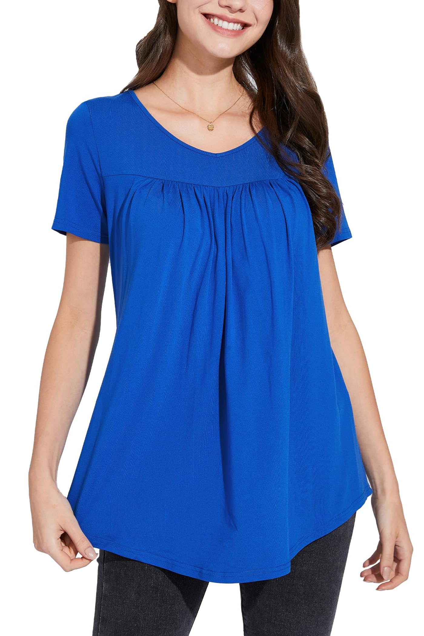 Women's Floral V Neck Tunic Top - Blue S-image-1a1dd3ad-b71e-4c8f-b813-1bb38e5cbab2-102376