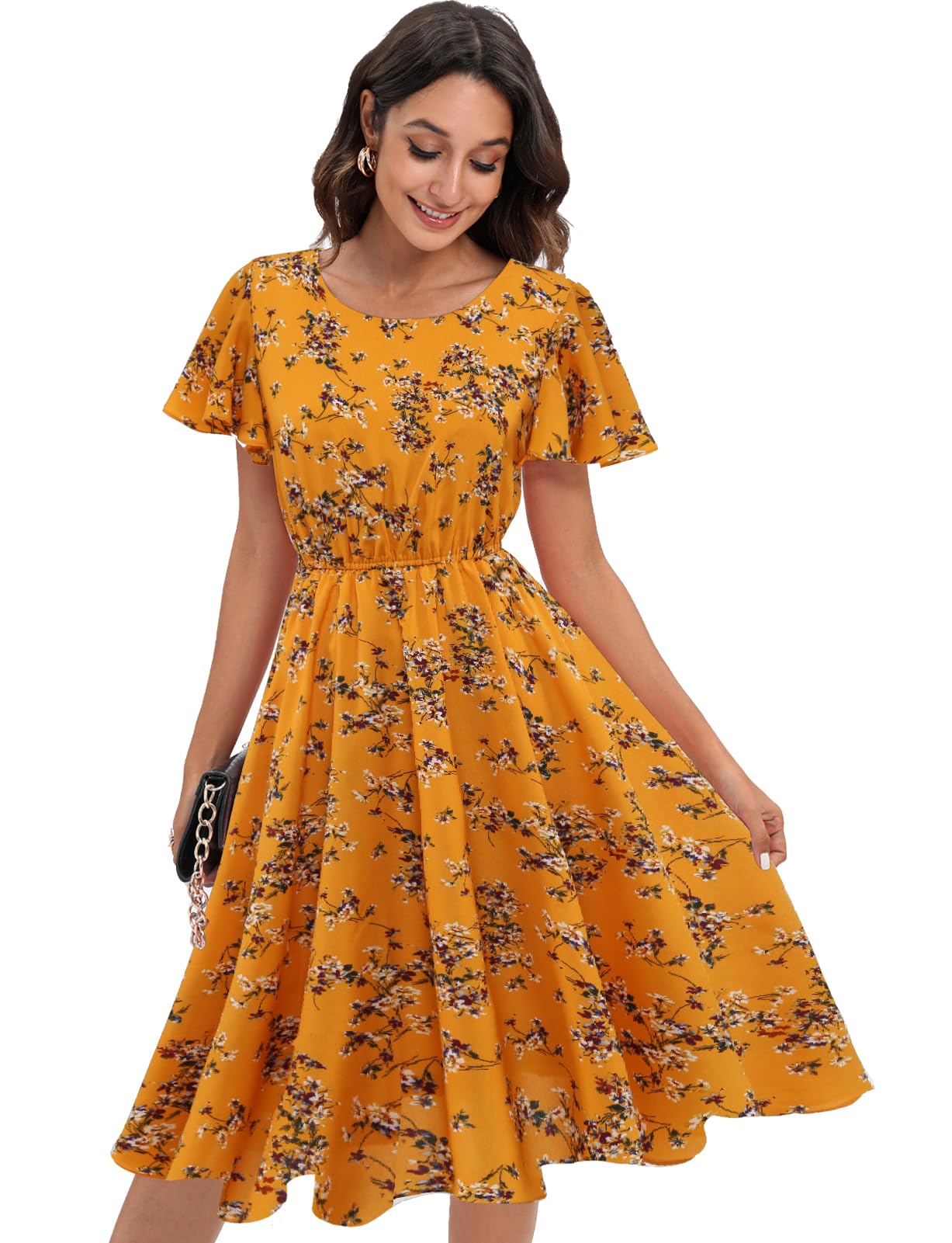 Women's Floral Midi Dress - Yellow Little Flower S-image-66d21ca2-04dd-4746-8658-5aa4f453616a-109925