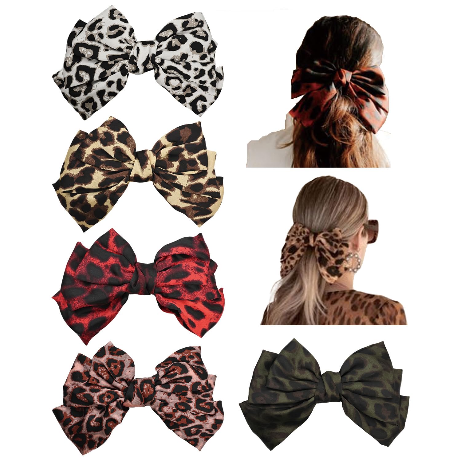 Stylish Leopard Print Hair Bow Clips for Women - 5 Pack Cheetah Chiffon Barrettes-image-9d015d78-bc06-4f9c-9fed-177634b7300f-55902