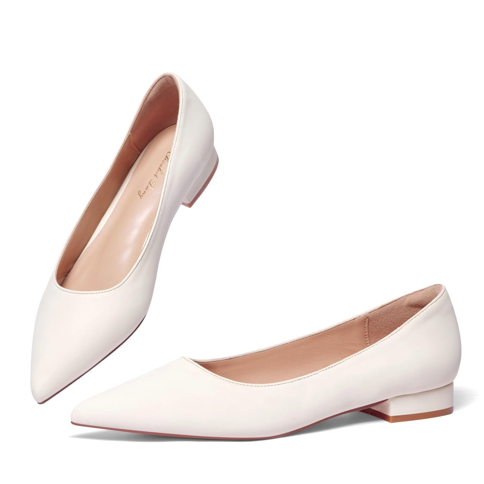 Women's Pointed Toe Slip-On Flats - White 5.5 UK-image-d1896f0a-300d-4c8c-bf5f-fcd412082b3f-88754