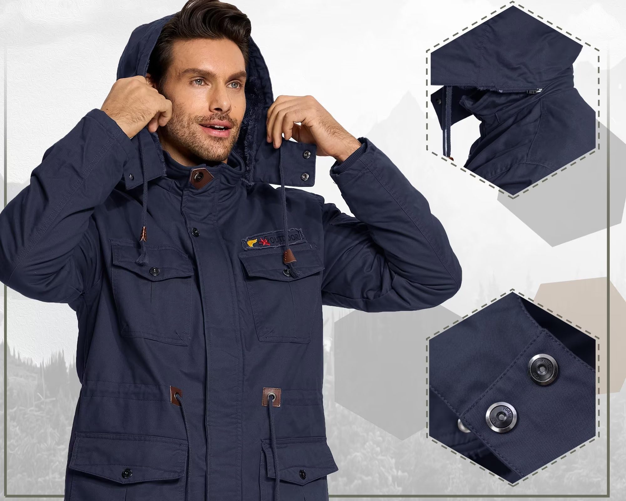 KEFITEVD Winter Fleece Cargo Jassen voor Mannen Warme Dikke Militaire Bomber Jas Meerdere Zakken Winddichte Werkjas, Kaki, L