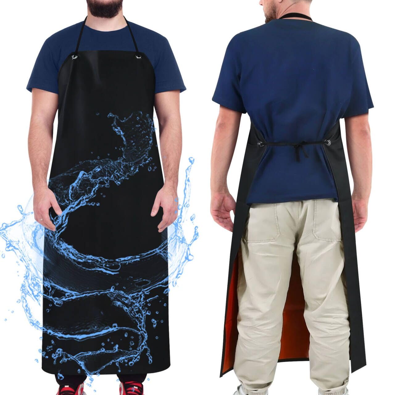 Waterproof PVC Apron Heavy ZaoKing 2Set Aprons,46" Black (White White)-image-a508452d-880c-4296-bd91-54e6596b340b-35006