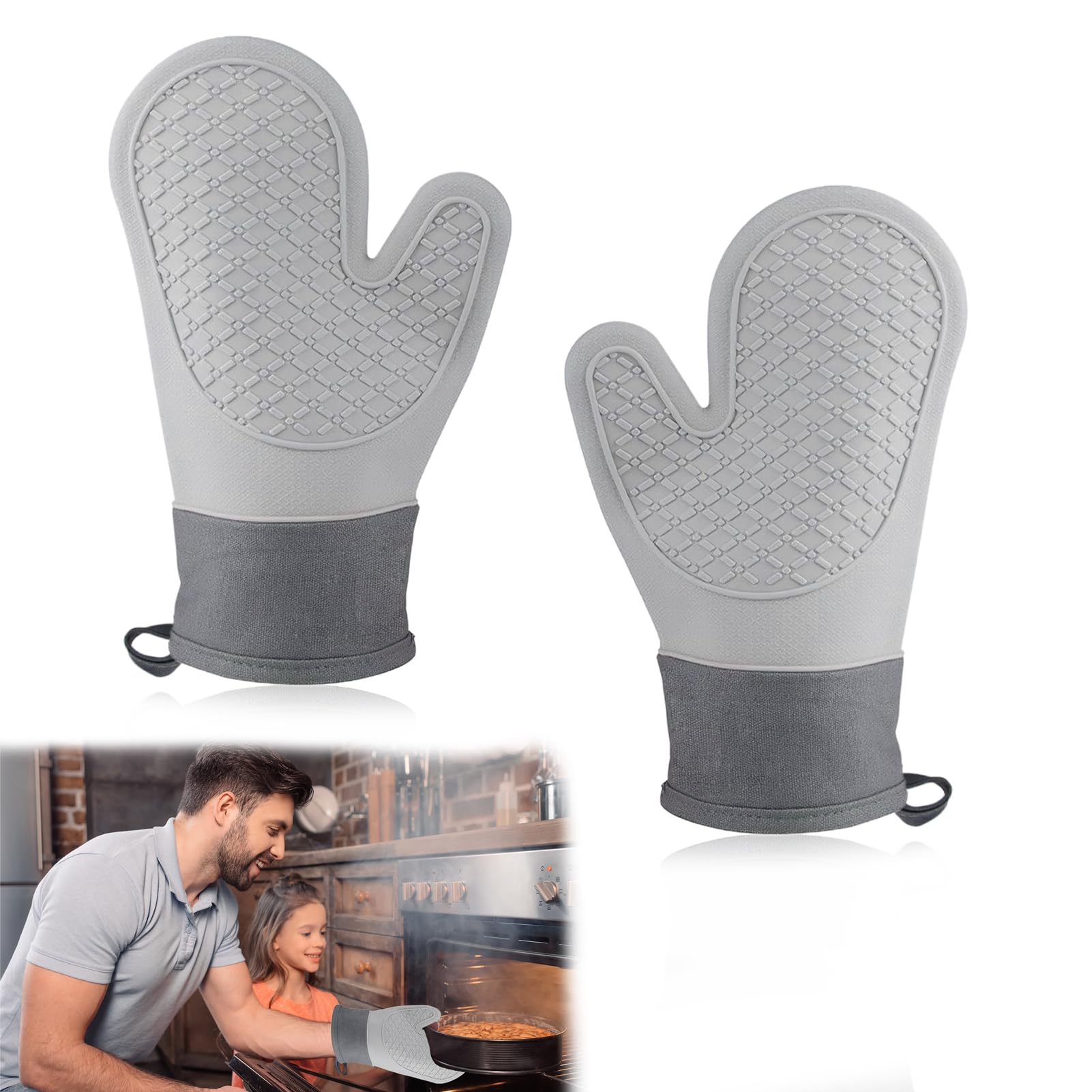 Grey Silicone Oven Gloves, 2pcs Heat Resistant Mitts Waterproof for Baking & BBQ-image-55b3be33-a7e4-4475-ba6e-299a8cf895c6-34530