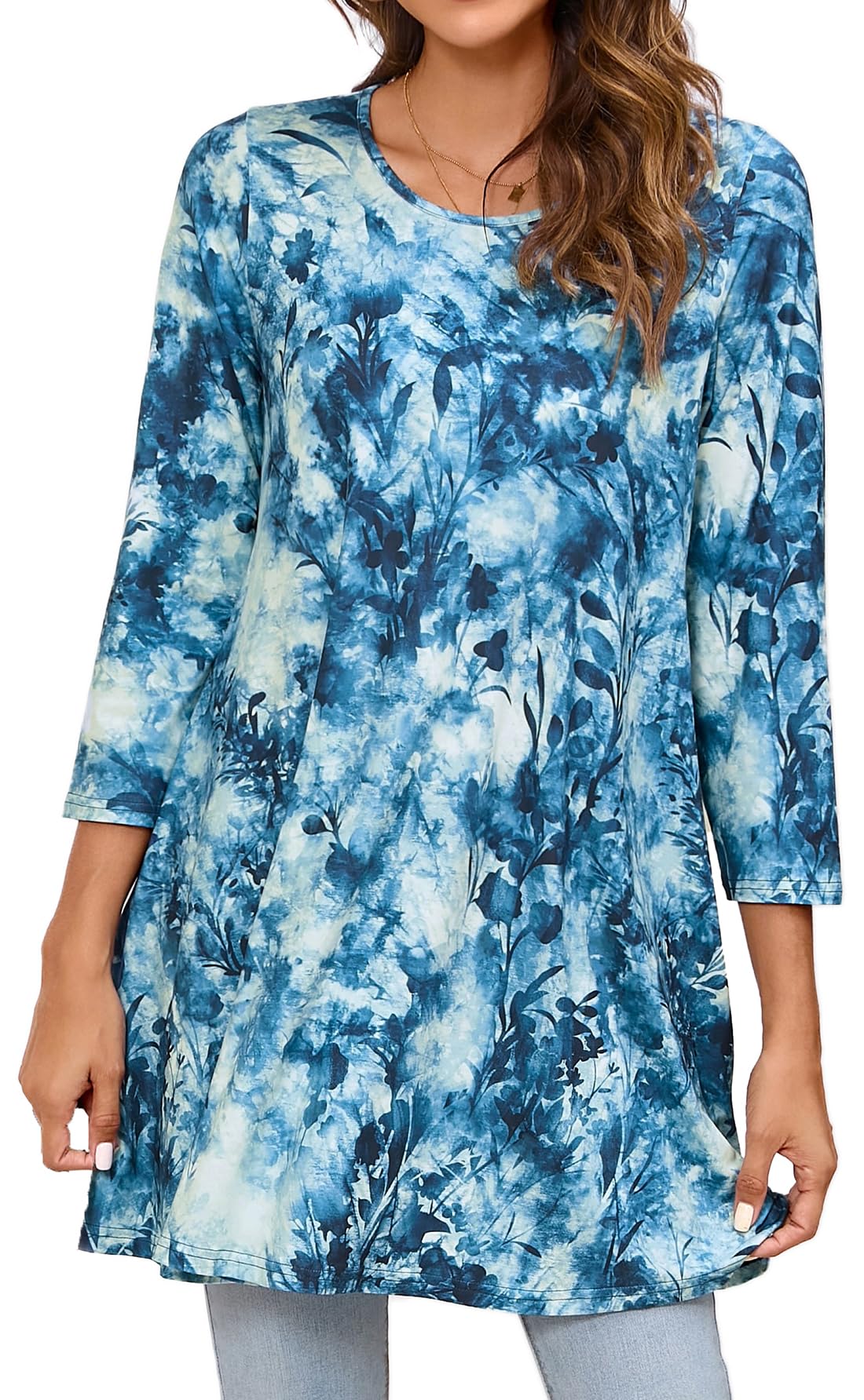 Women's Floral Tunic Top - Blue Flower 2 4XL-image-fd64f218-05b7-4d60-8ec8-2f1546faafe2-103430