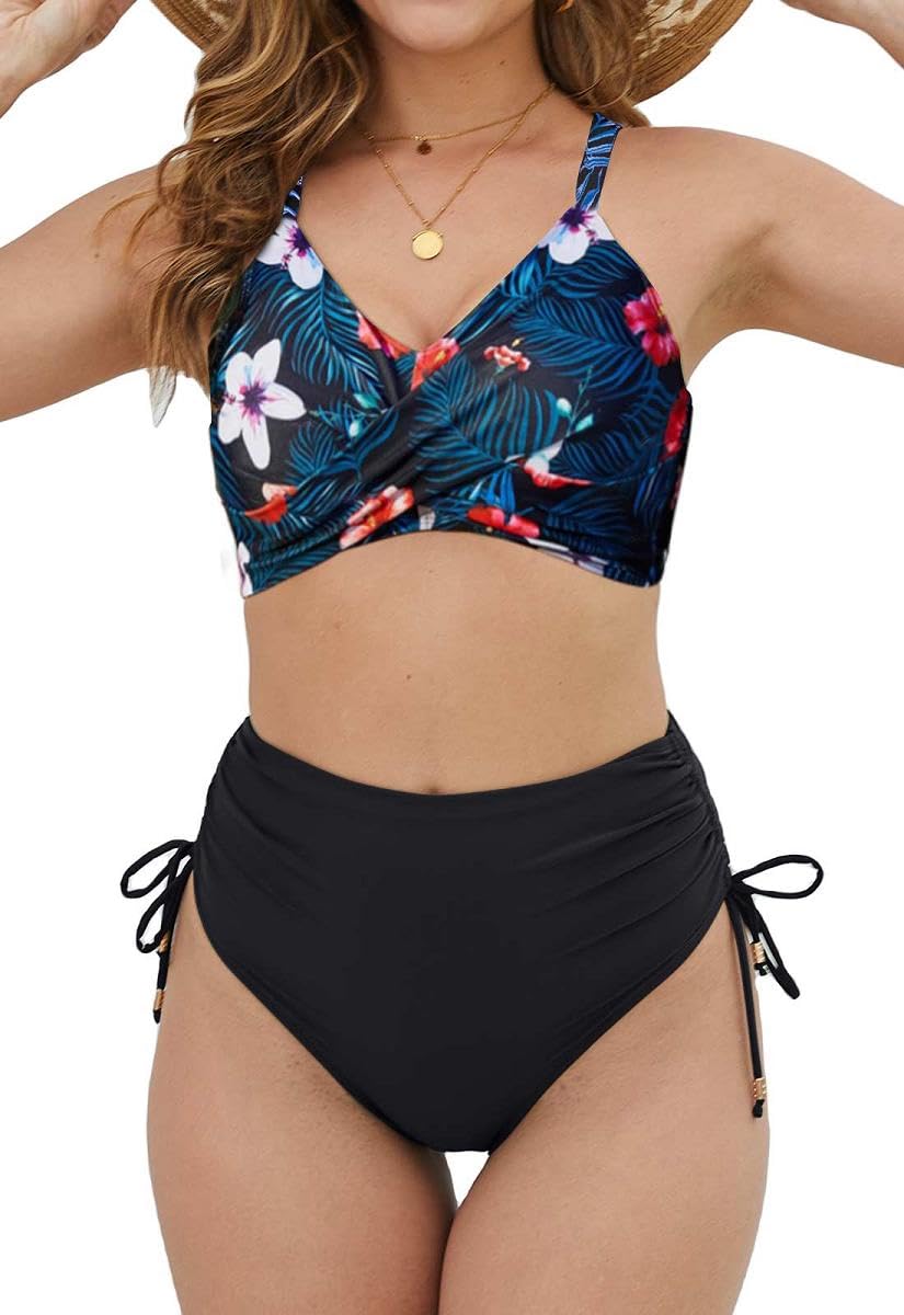 Women's Push Up Bikini Set - Blue Floral Printed S