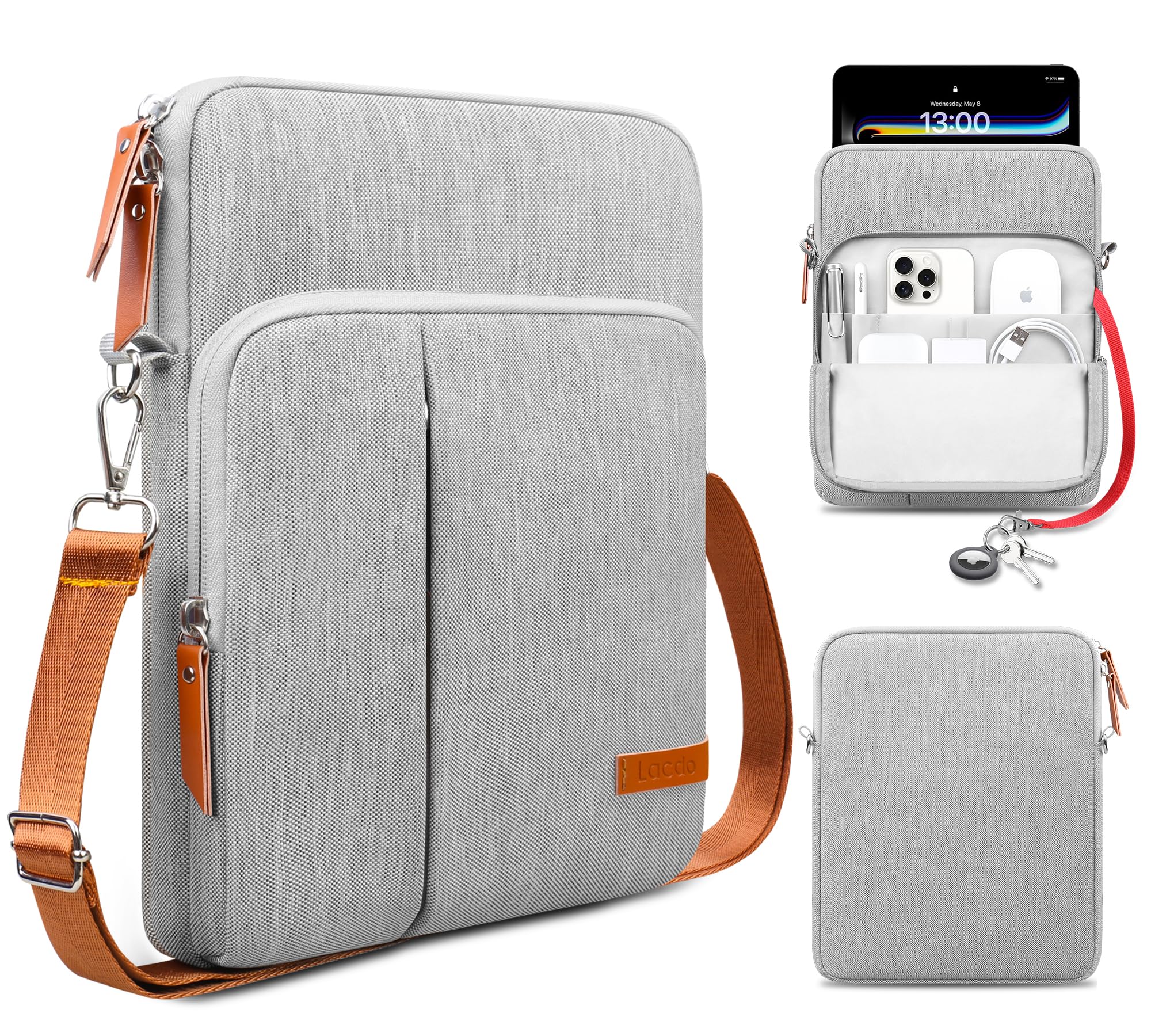 Lacdo Gray Tablet Sleeve Bag with Shoulder Strap for 11" iPad & Galaxy Tab A9+-image-25d7aa2f-280e-43be-a4b6-9e37703e295f-53754