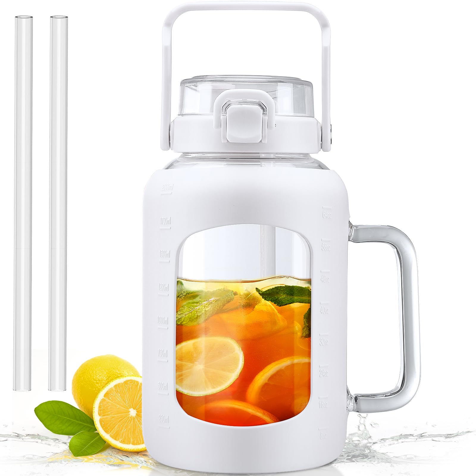 Glass Water Bottle with Straw & Lid - White 1800 ml-image-8a07c734-4638-4488-a090-769efb3010b6-98293