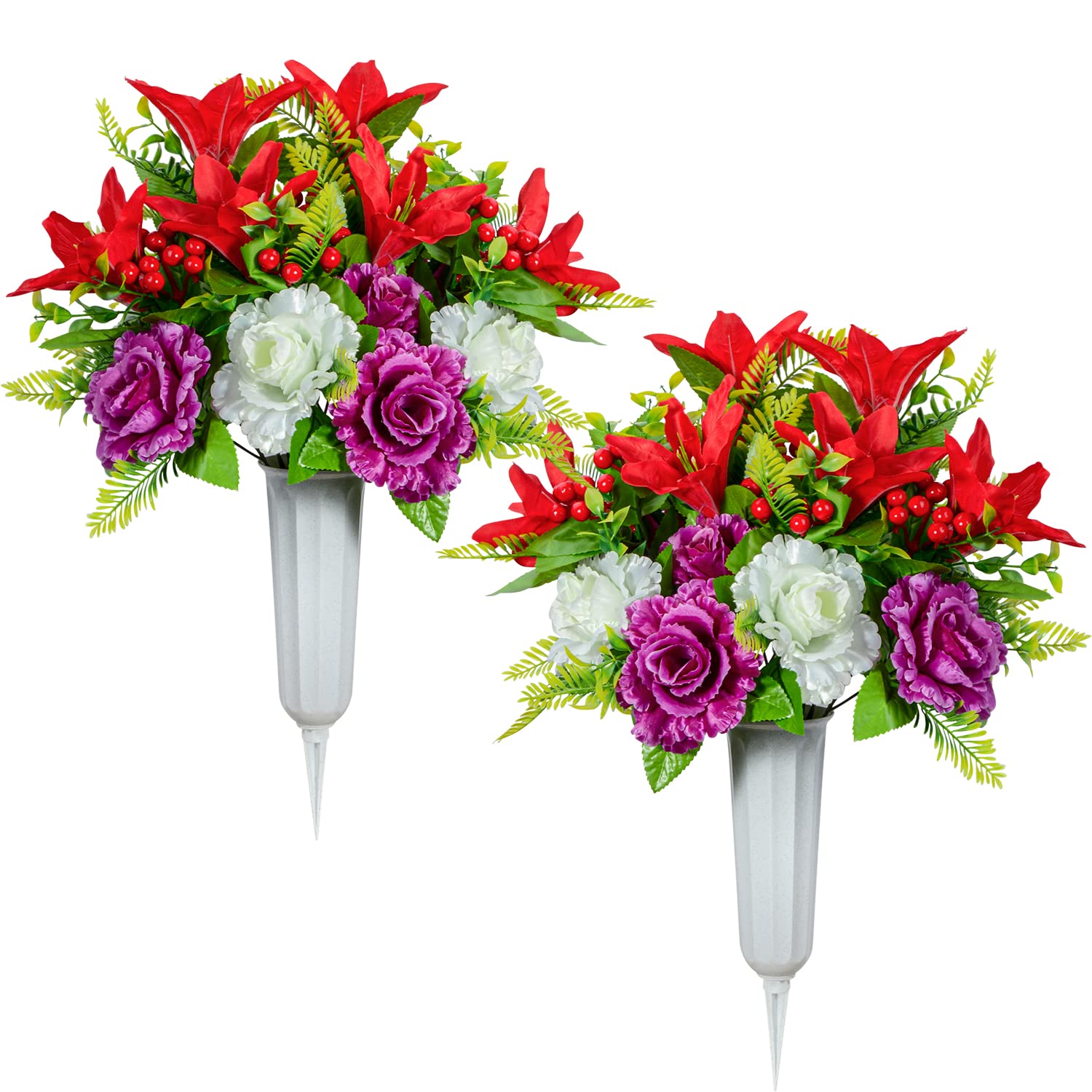 Red Lily Artificial Cemetery Flowers with Vase - 2 Sets for Graveyard Decoration-image-23ca184c-d306-401b-ab0c-034ac09cfd5d-52851