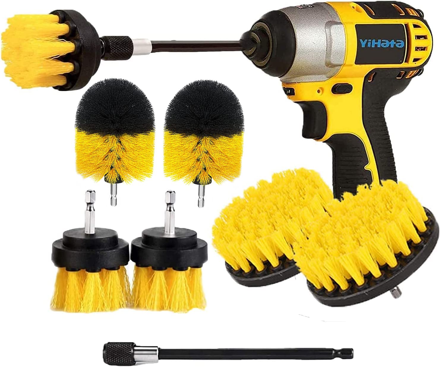 Power Scrubber Drill Brush Set, 7 Pack, Yellow, 1/4 Inch Extended Attachment for Cleaning-image-83c824a0-0833-4315-93b9-837513faf8a0-59709