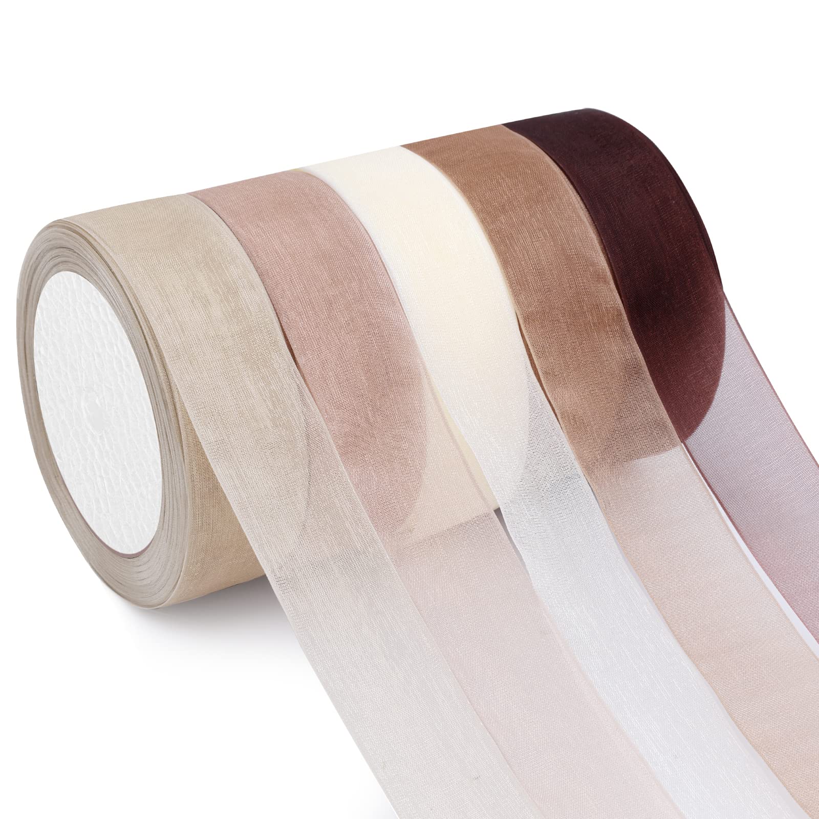 5 Rolls Sheer Chiffon Organza Ribbon for Bows, Bouquet, Gift Wrapping, Weddings - 1 Inch, 25 Yards Each, Ombre Earth Tones-image-25307420-3473-49c1-b6c8-00daf2925fbf-54327