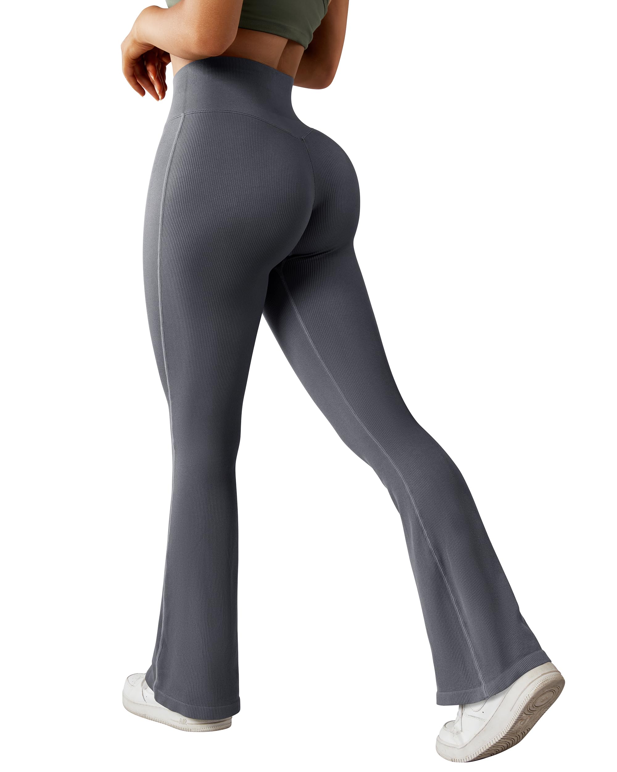 Ribbed Flared Yoga Pants - Light Grey L-image-aca6b4a1-8296-4680-827b-232dcd676816-106405