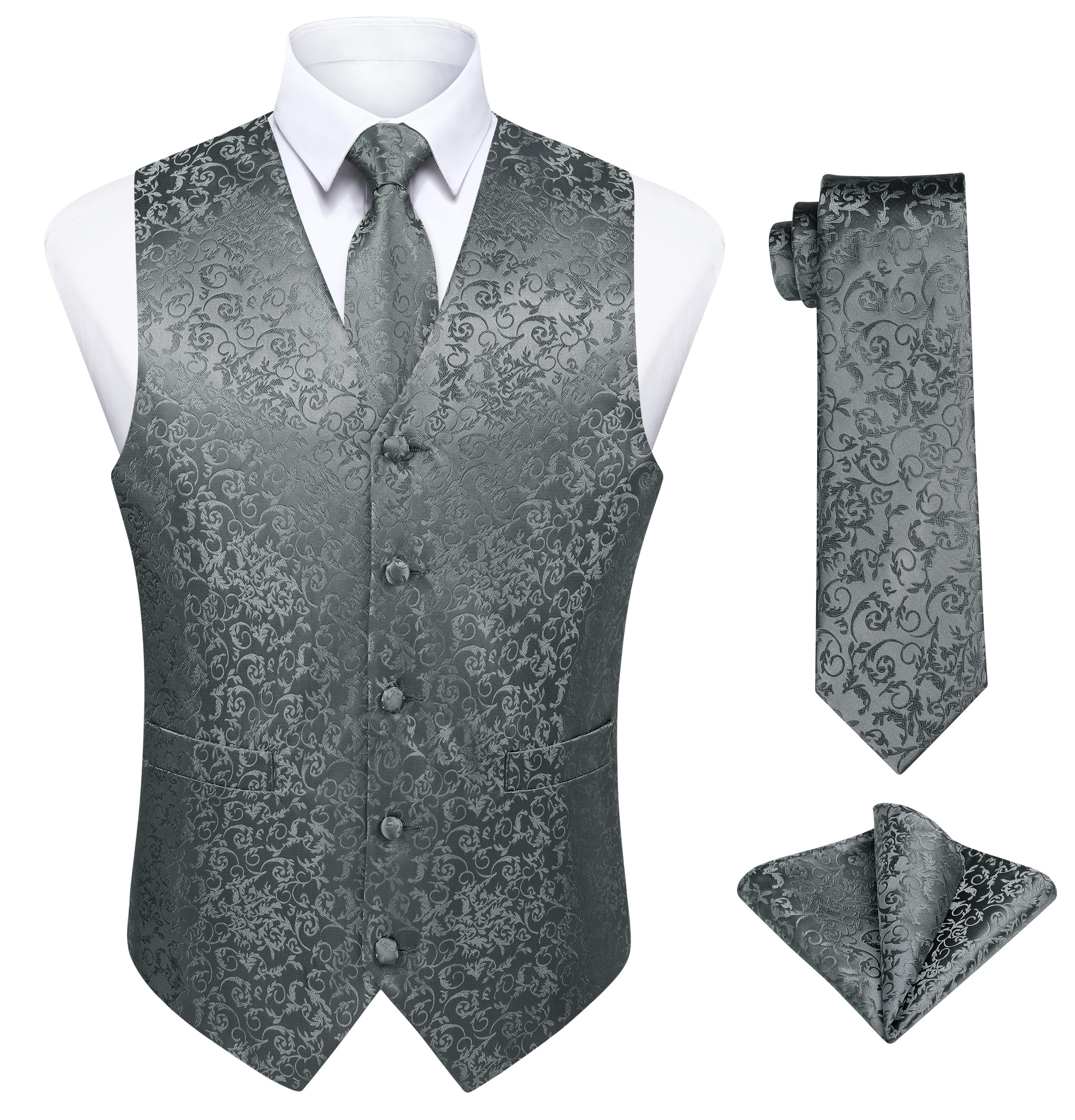 Men's Paisley Jacquard Waistcoat Set - Grey S-image-ca293a5c-6c95-410f-a76d-f14e4181bae3-103440