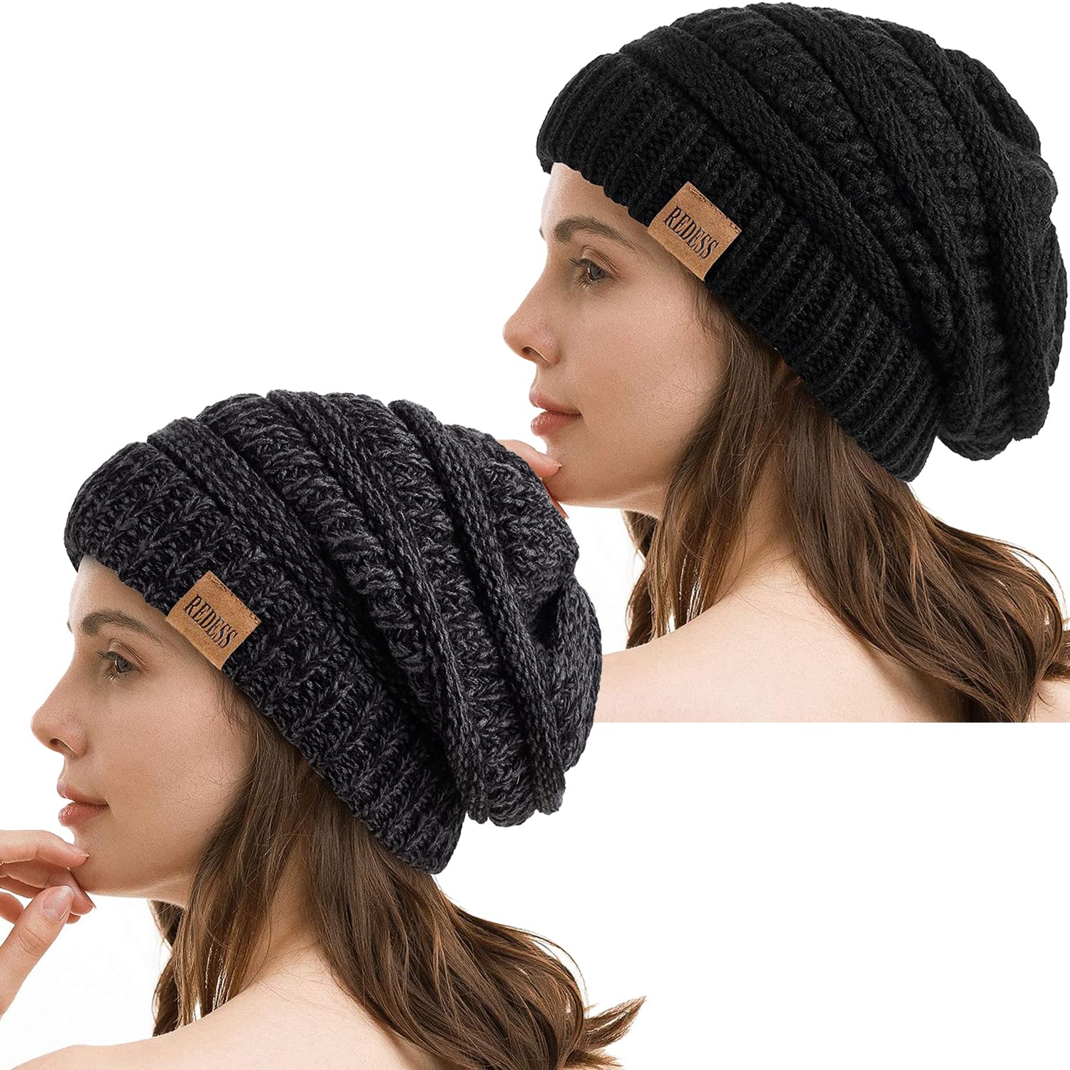 Women's Slouchy Beanie Hat - Black+Black Grey One Size-image-b4304c62-e5c8-44fa-91ac-2f387fe5b2d4-116477