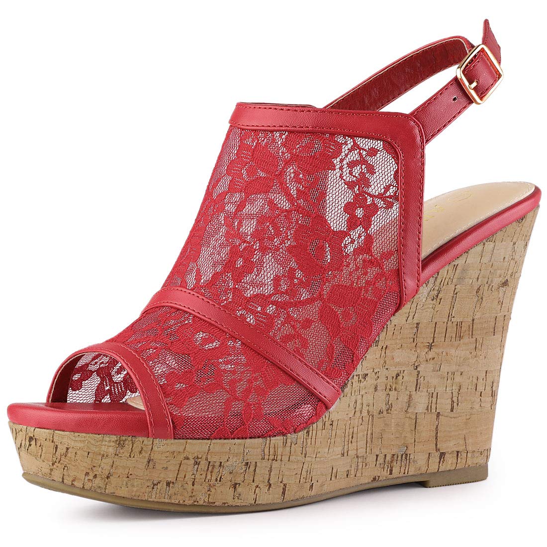 Women's Lace Wedge Sandals - Red UK 6-image-46982f9e-a4fe-4069-b45c-d848765c5e73-87408
