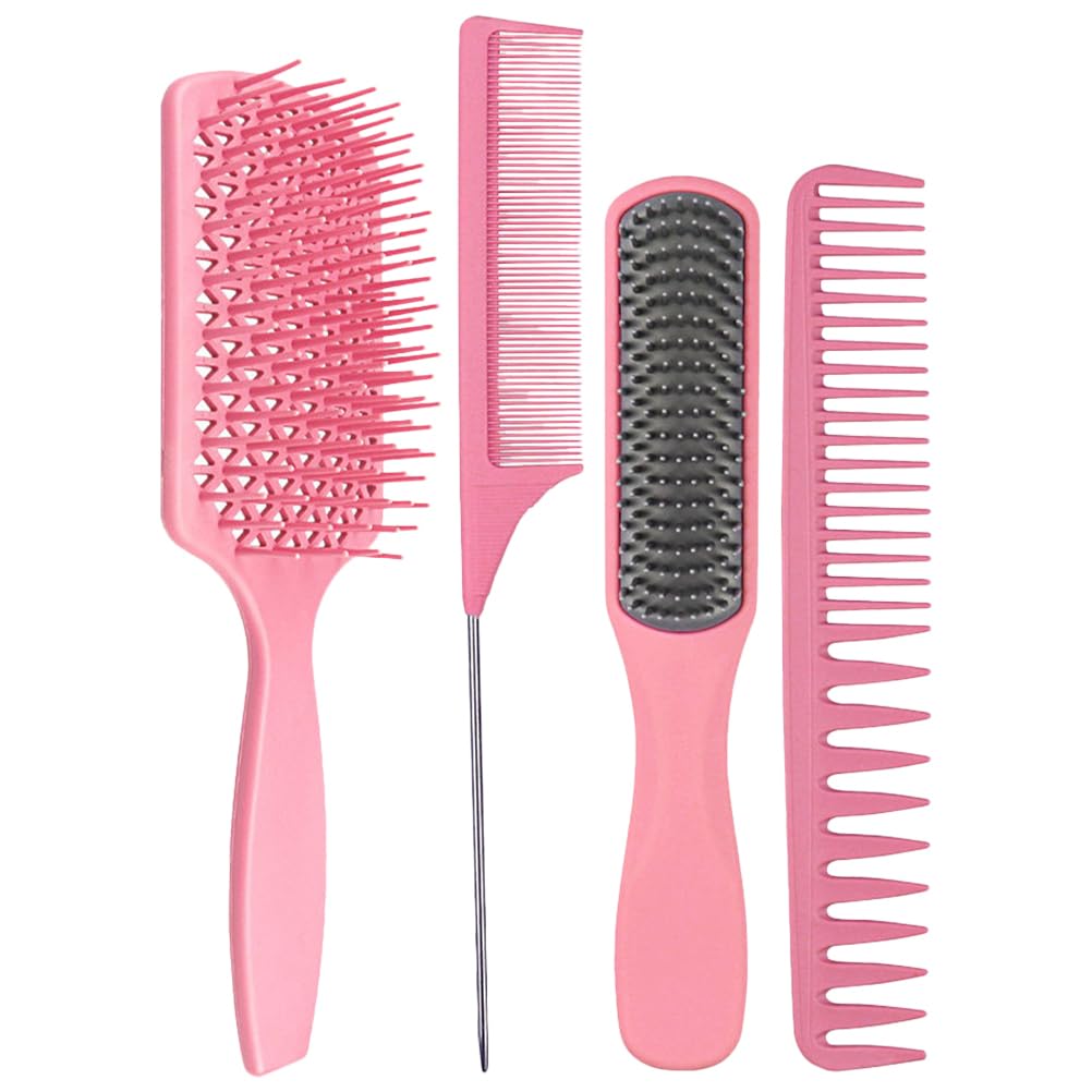 minkissy Hair Brush Sets For Women - Air Bag Comb Pin Tail 4pcs (pink)-image-b06b09f4-406c-47fe-b262-47a08688f24a-54428