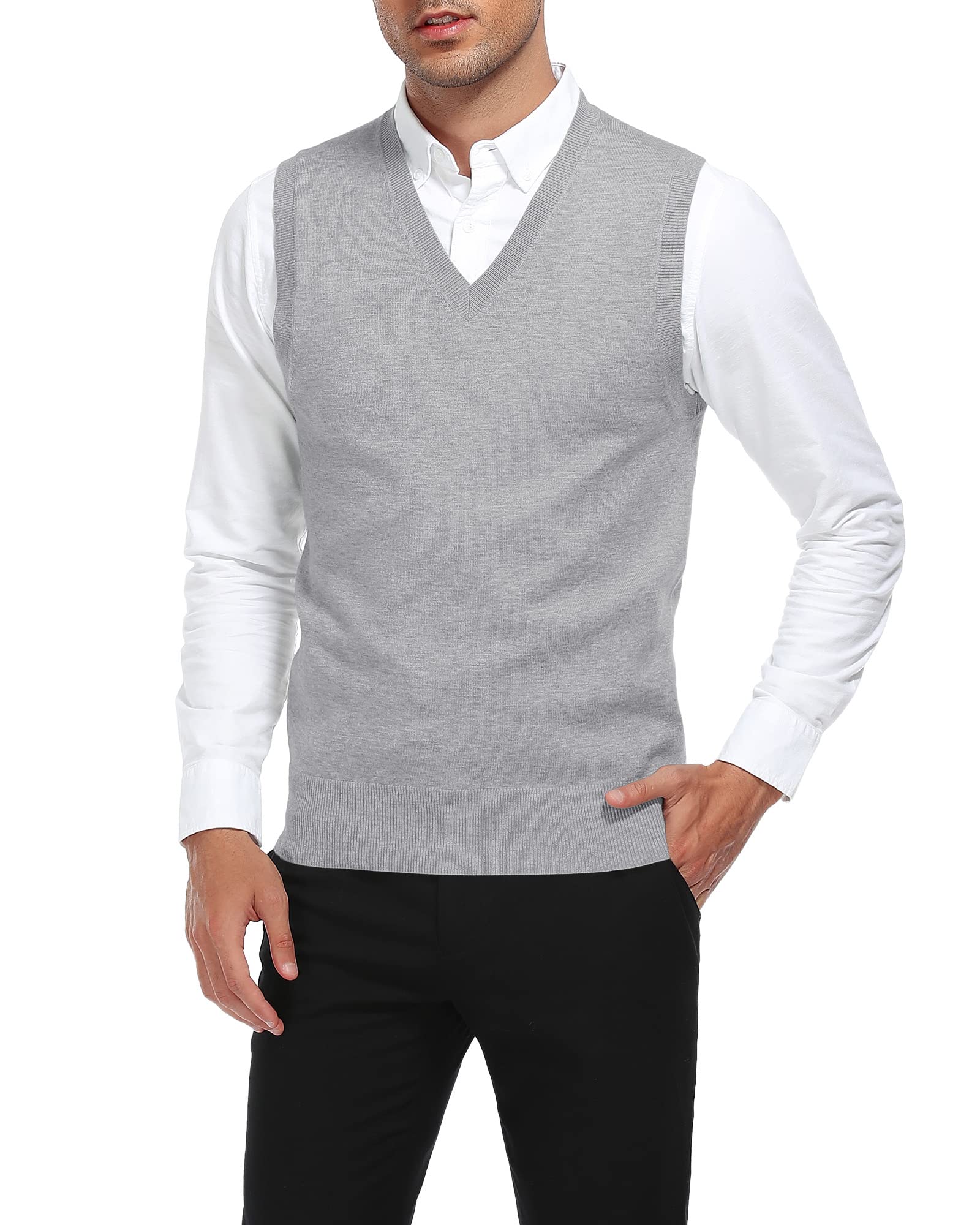 Men's V-Neck Sweater Vest - Light Grey L-image-5ac17fdc-69e2-4e3b-a313-c9e50740d5a3-99678