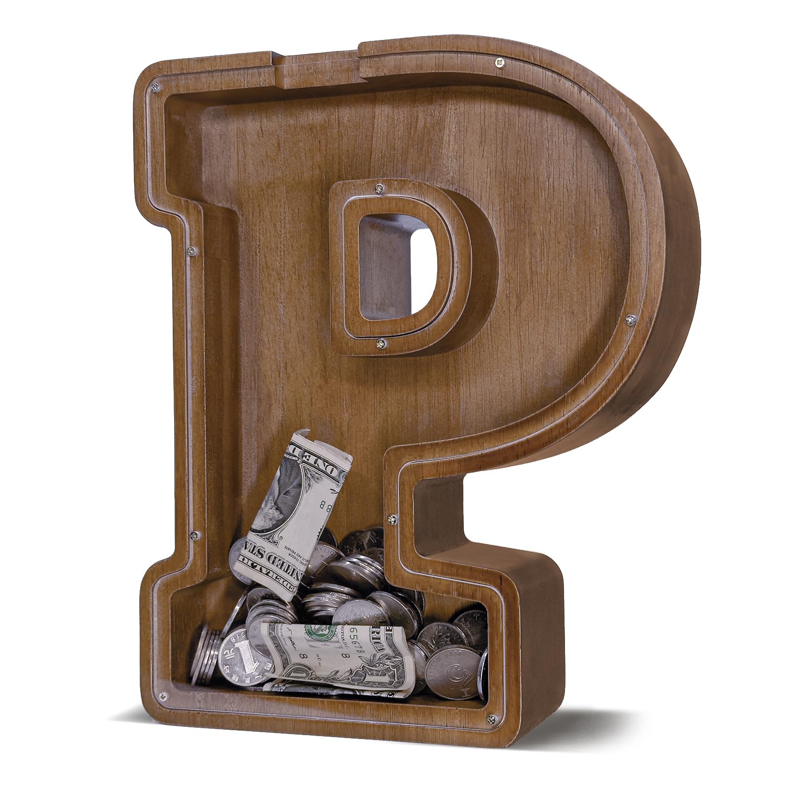 Wooden Letter Piggy Bank Gift - P 12"-image-394b9bb2-b781-4930-9bf5-de9b7429649c-110471