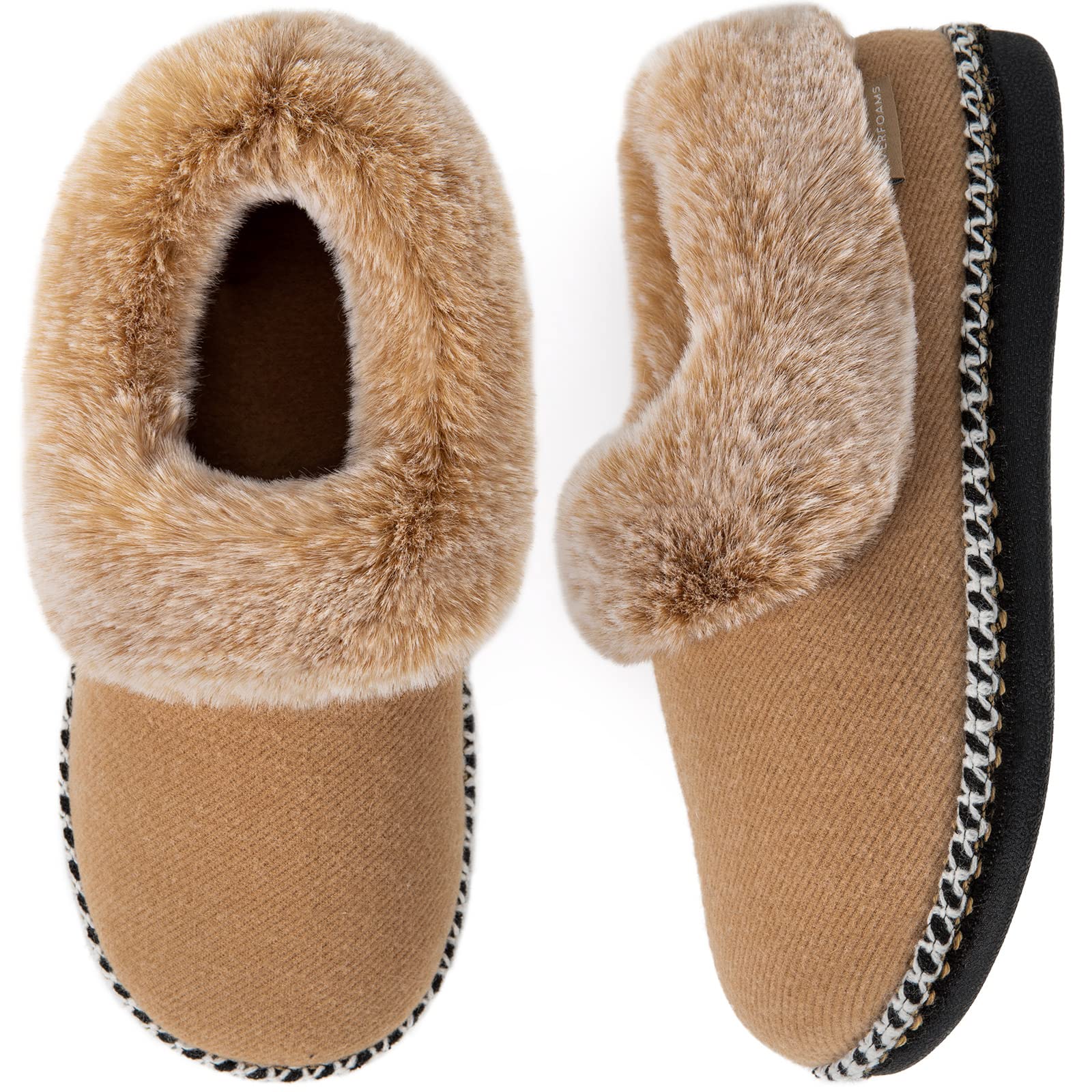 EverFoams Women's Tan Bootie Slippers with Fluffy Collar, Size 7 UK - Warm, Comfy & Non-slip-image-0b3a7f07-3495-4c77-8fb1-0685d097b44b-43596
