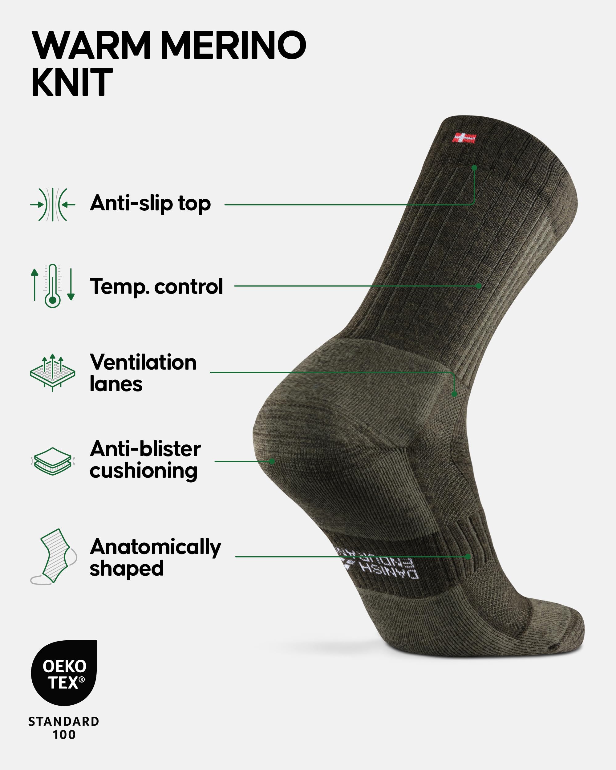 DANISH ENDURANCE Premium Outdoor Hiking Socks, Merino Wool, Warm